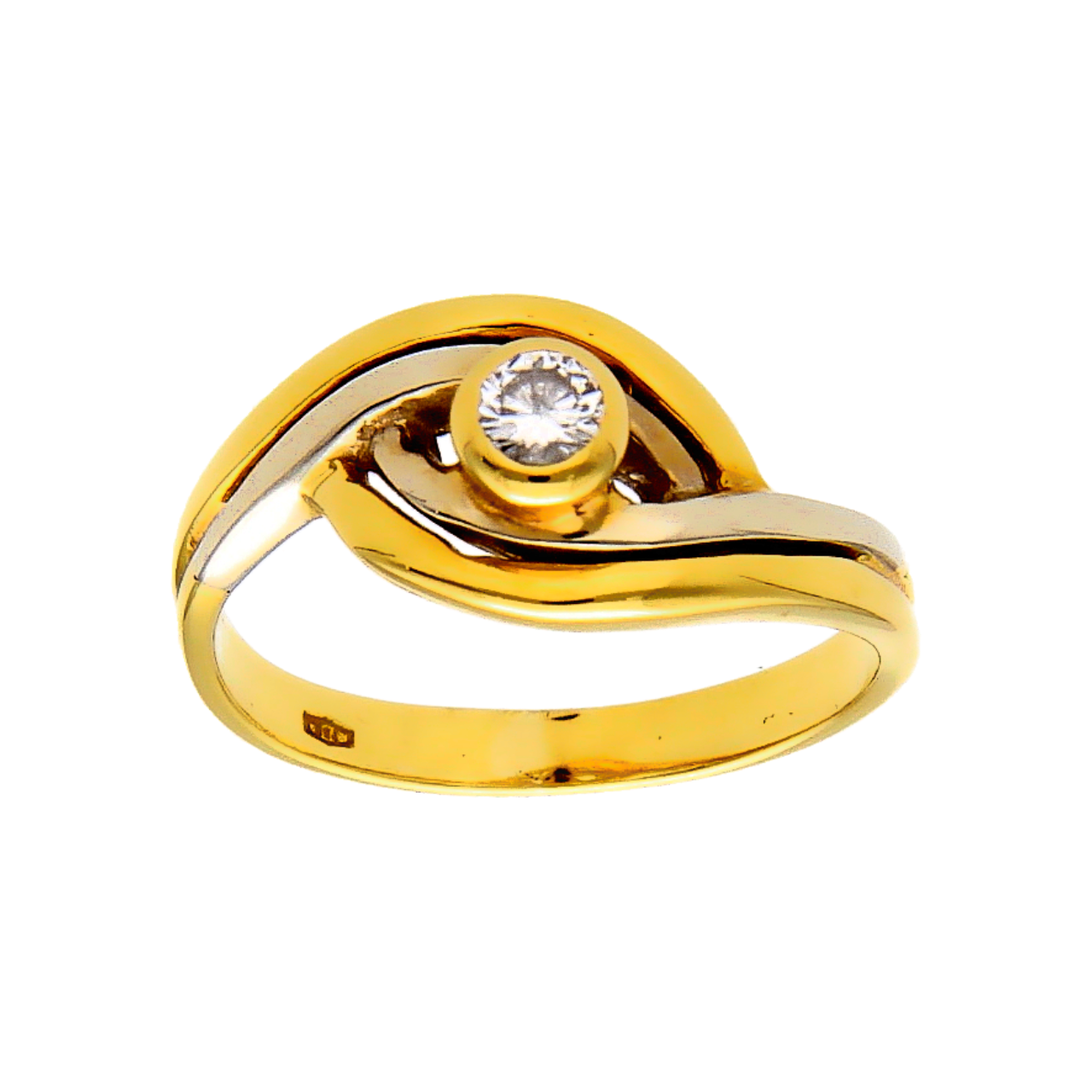 White and yellow gold ring with diamond 0.10 ct.