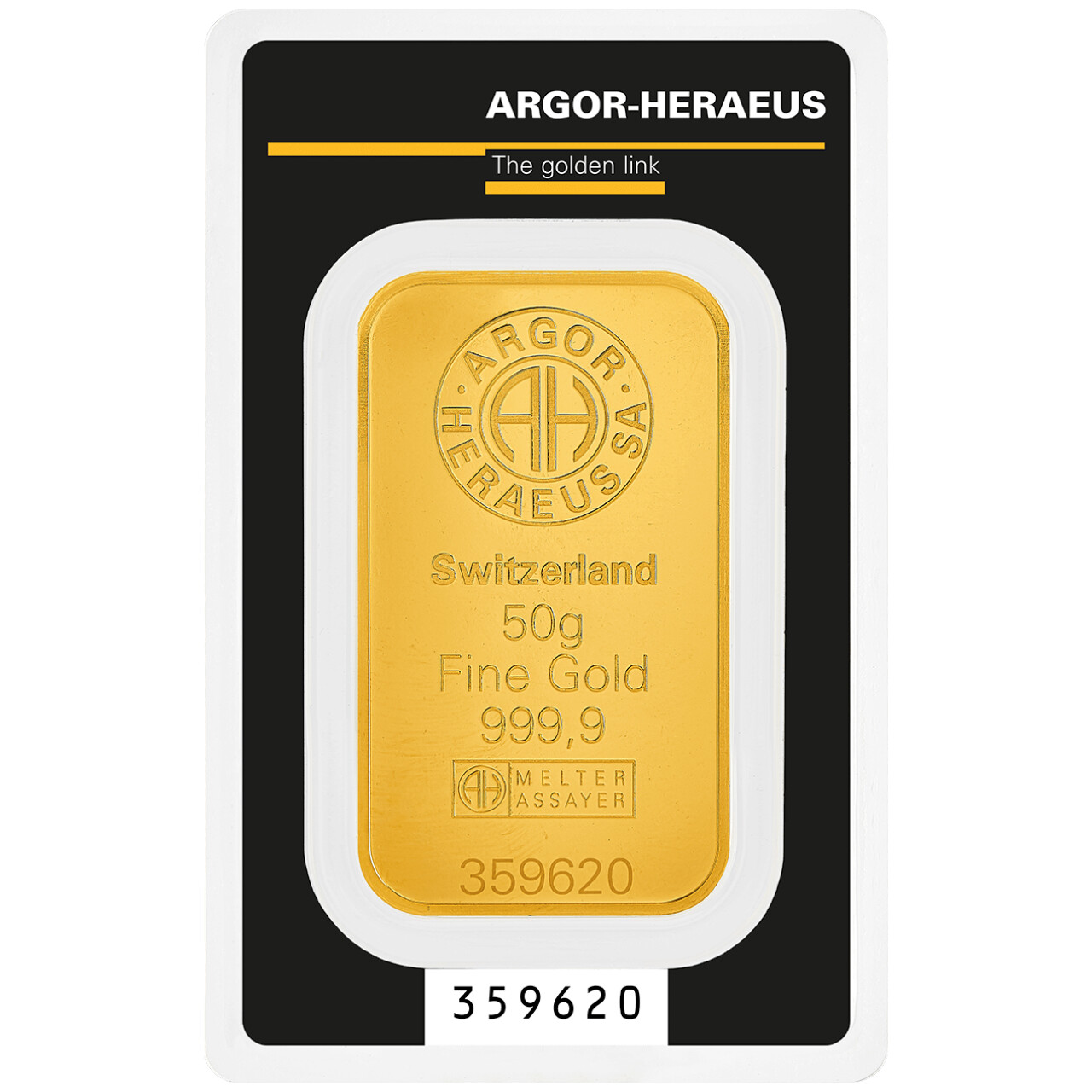 Gold bar 50 gr. ARGOR KINEBAR® LBMA