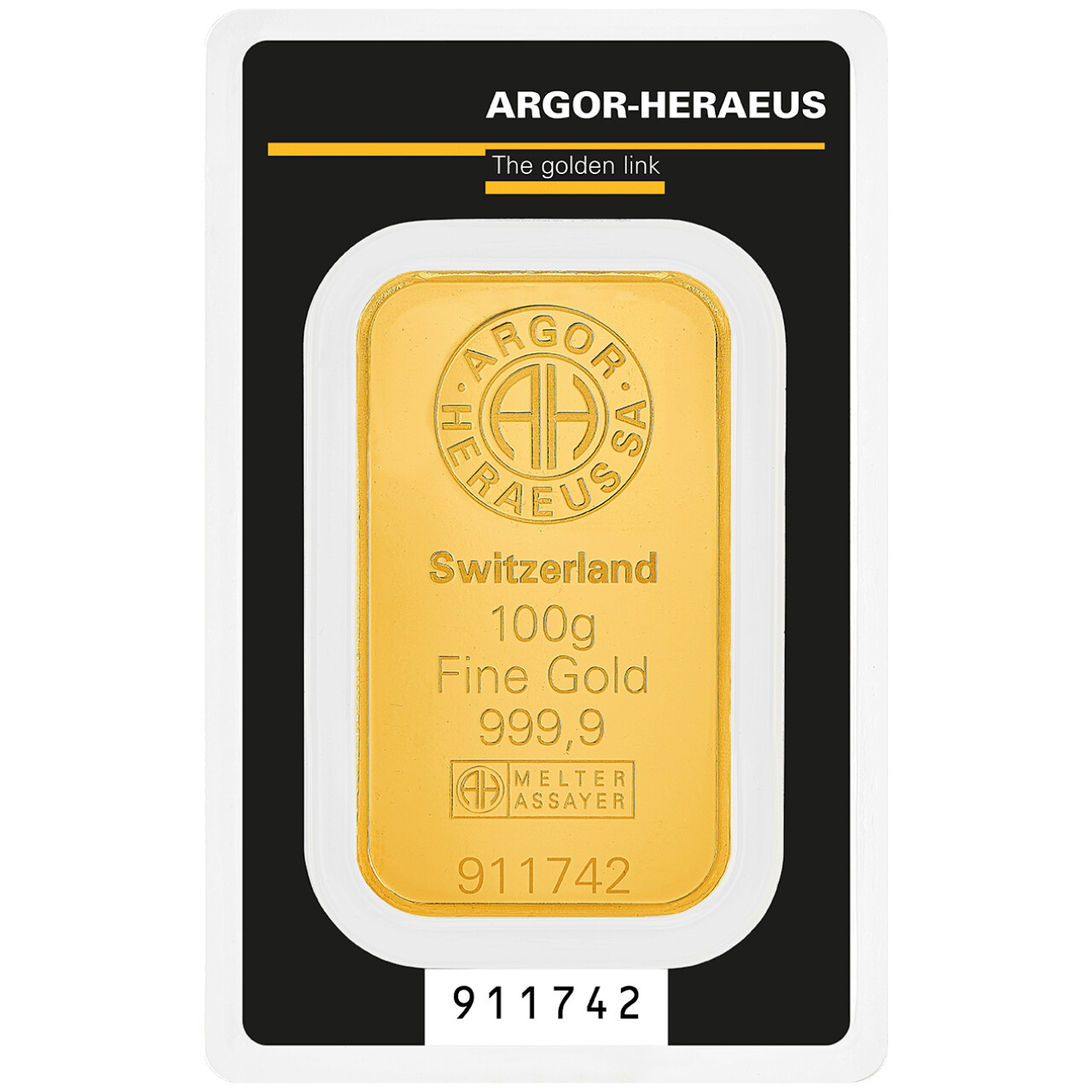 Gold bar 100 gr. ARGOR KINEBAR® LBMA