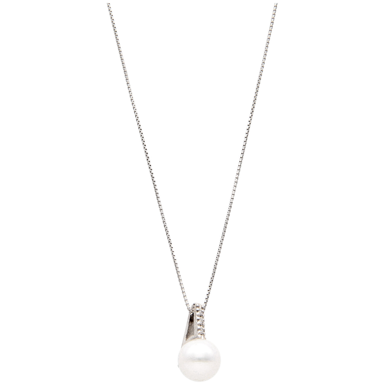 White gold necklace with pearls and zircons