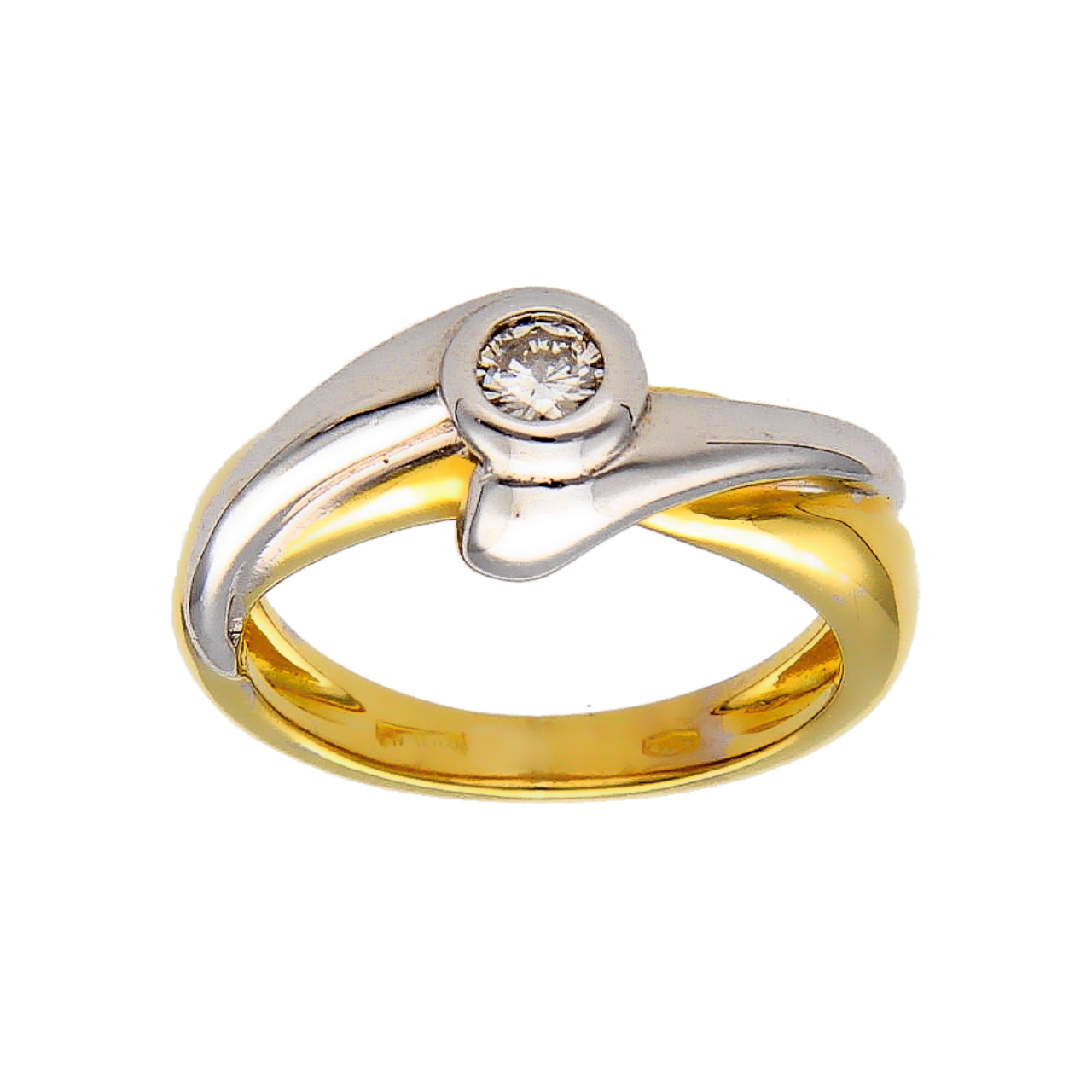 Yellow and white gold ring with diamond 0.20 ct.
