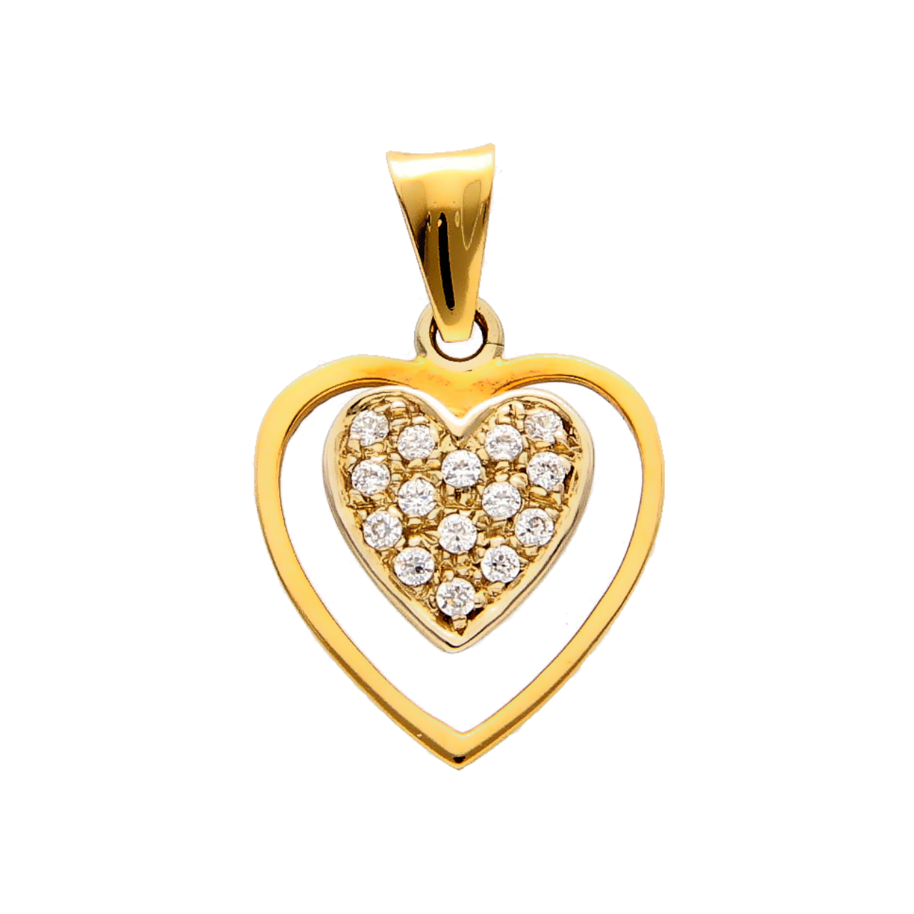 Heart pendant yellow gold with zircons