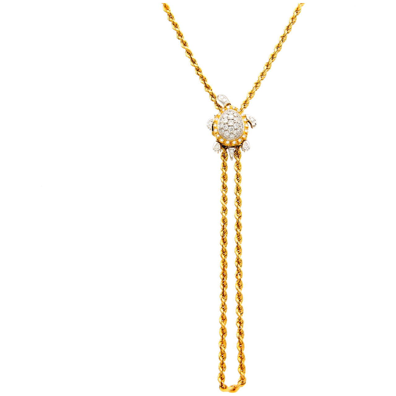 Halskette Schildkröte Gelb und Weißgold mit Diamanten 1,30 ct.