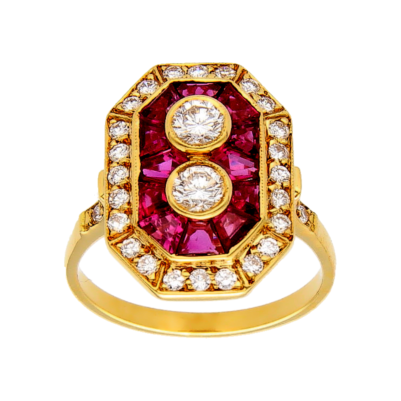 Anello vintage in oro giallo con rubini e diamantiG/VVS1