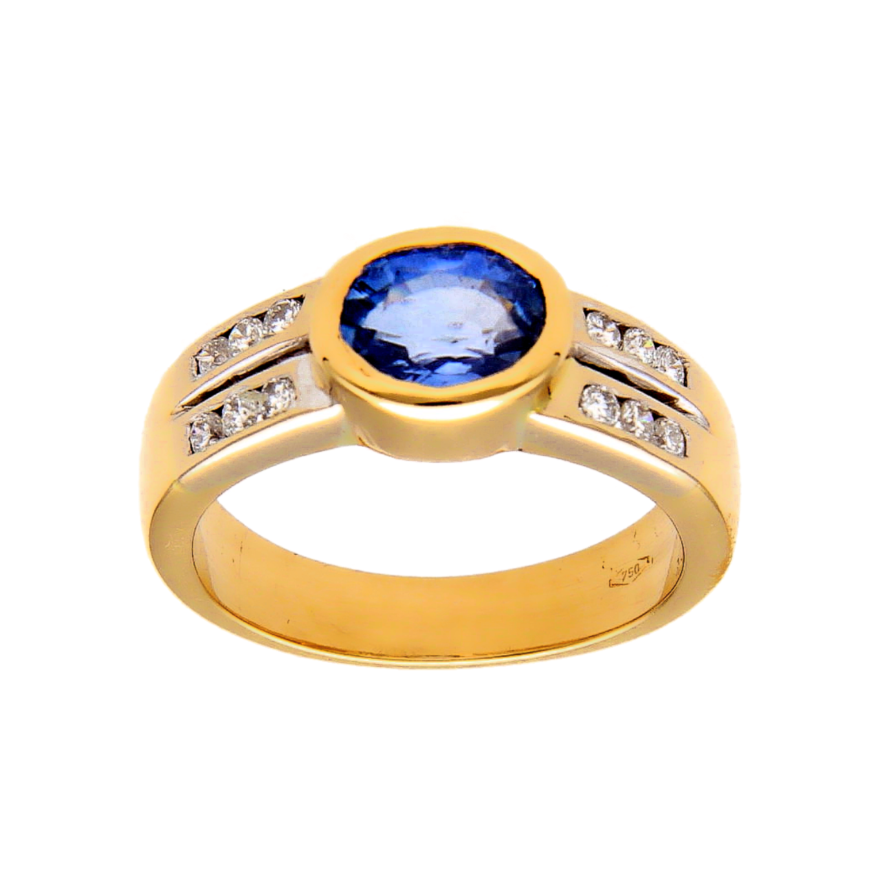 Yellow and white gold ring with diamonds 0.24 ct VVS1/J and sapphire
