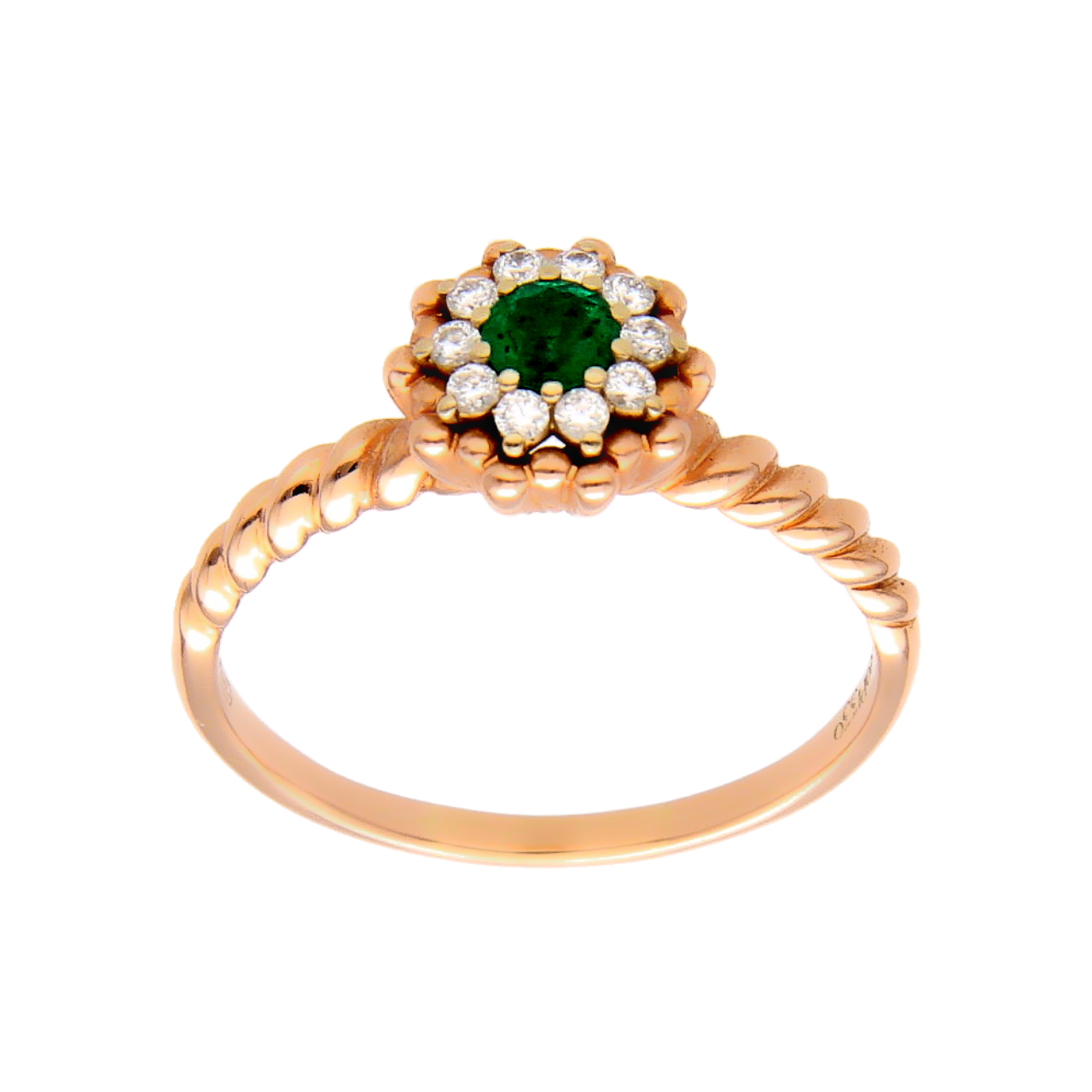 Leo Pizzo Ring aus Roségold mit Diamanten 0,30 ct. VVS1/G und Smaragd