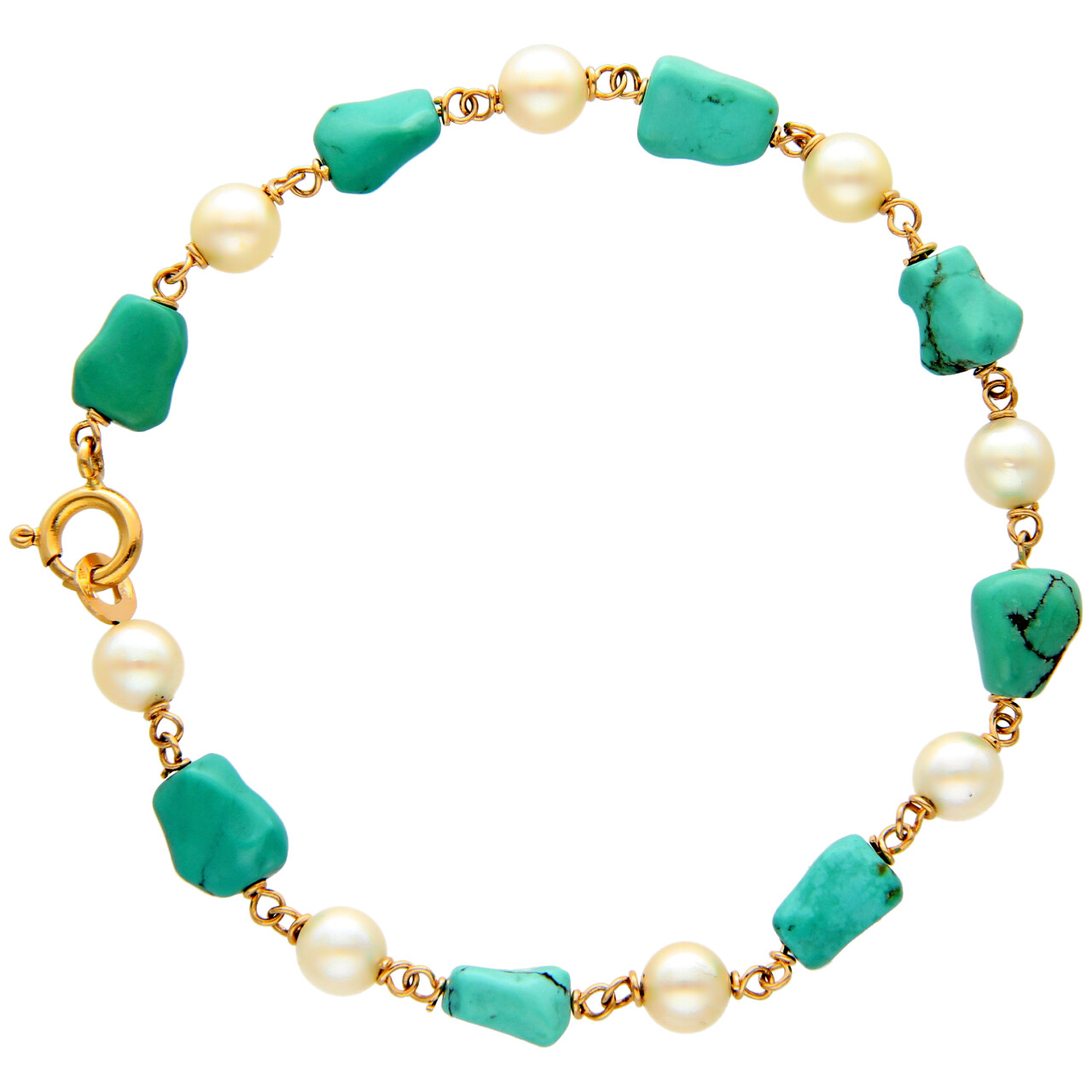 Yellow Gold Bracelet with Turquoise and Pearls