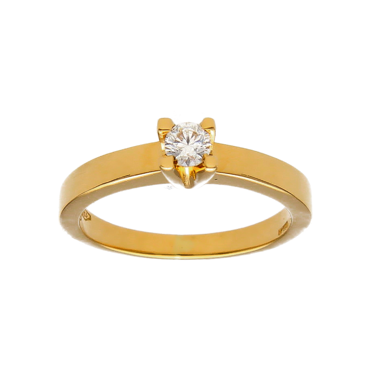 Yellow gold solitaire ring with 0.12 ct. diamond F/VVSI