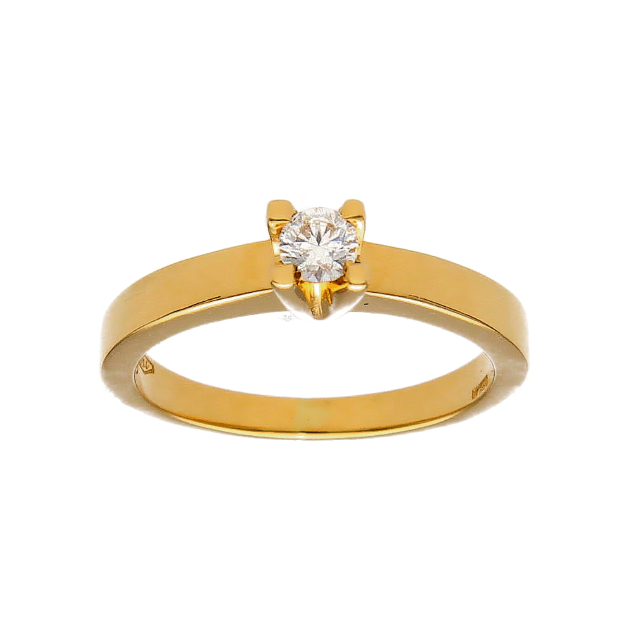 Solitario in oro giallo con Diamante 0,12 ct Color F Purezza VVSI