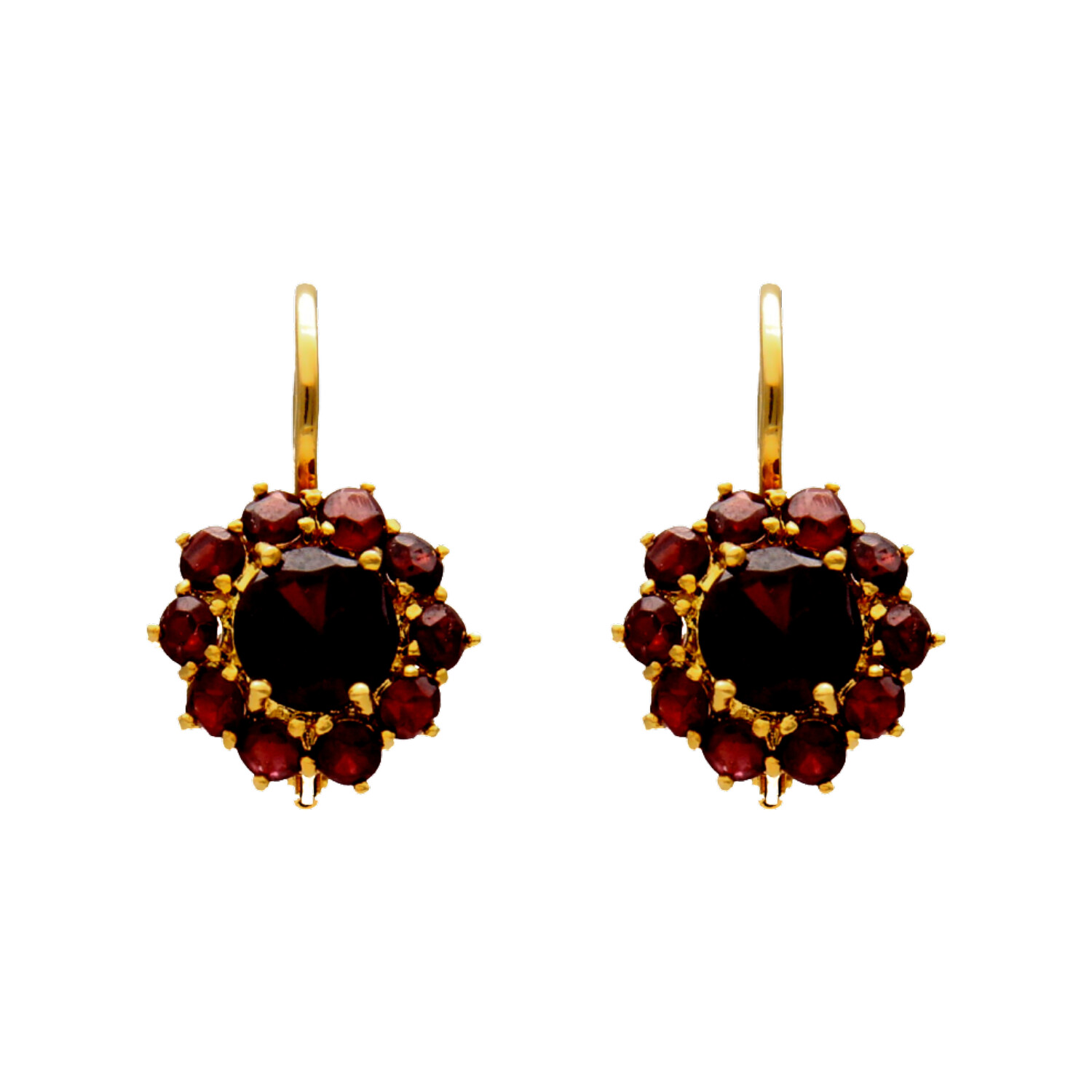 Yellow gold earrings with garnets