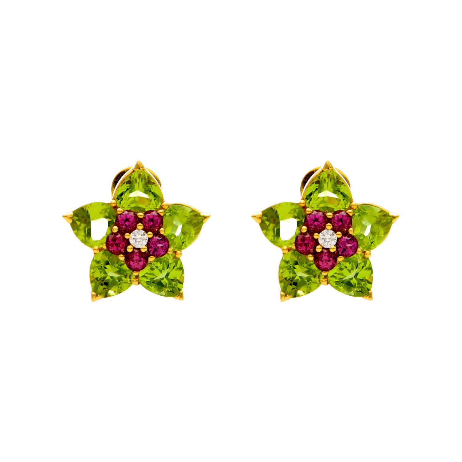 Abate Gelbgold Blumen Ohrringe mit 0,07 ct. Diamanten und Steinen