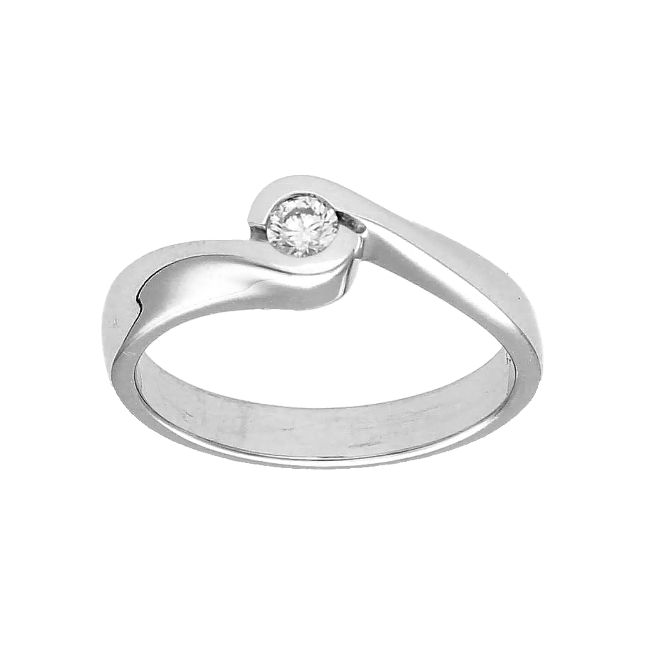 White gold solitaire ring with 0.12 ct. diamond F/IF