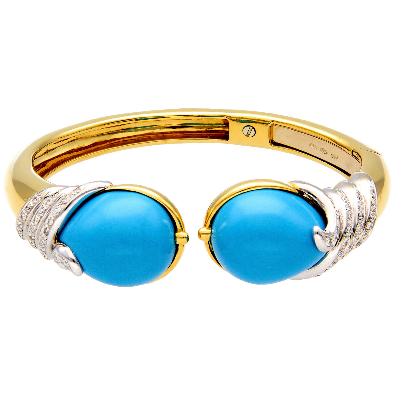 Bracciale rigido due ori con Turchese e Diamanti 1,70ct Clarity VVS1 Color J