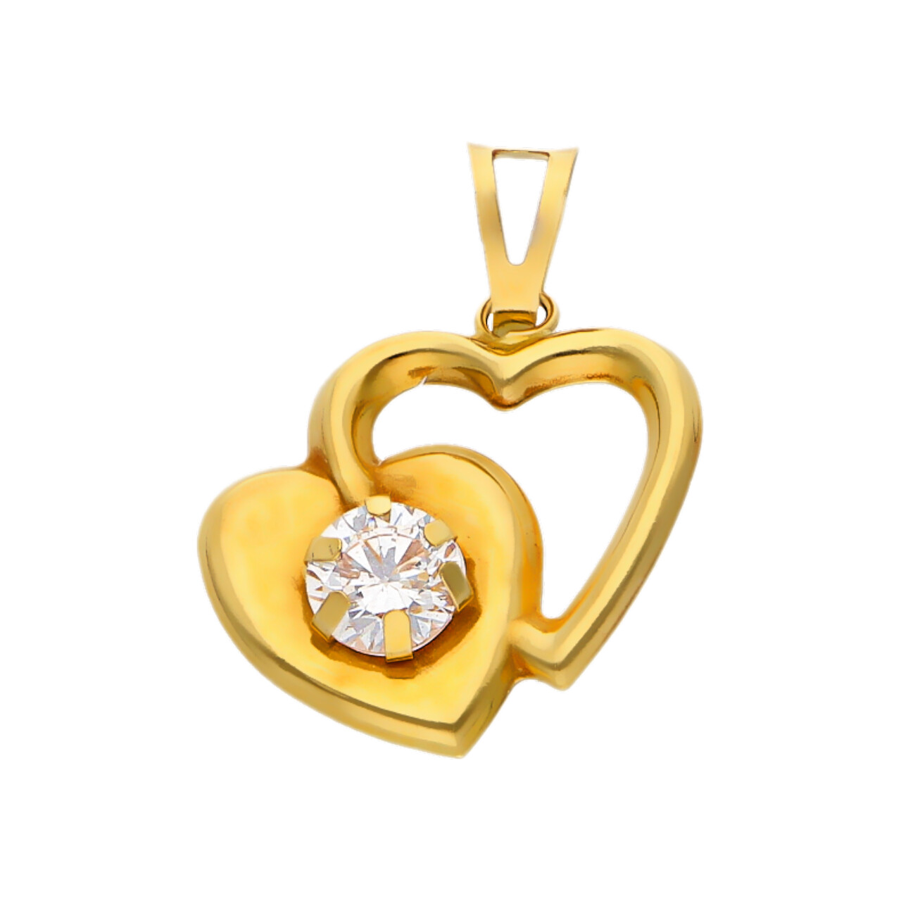 Ciondolo due cuori oro giallo con zircone_1