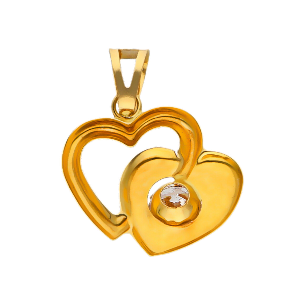 Ciondolo due cuori oro giallo con zircone_3