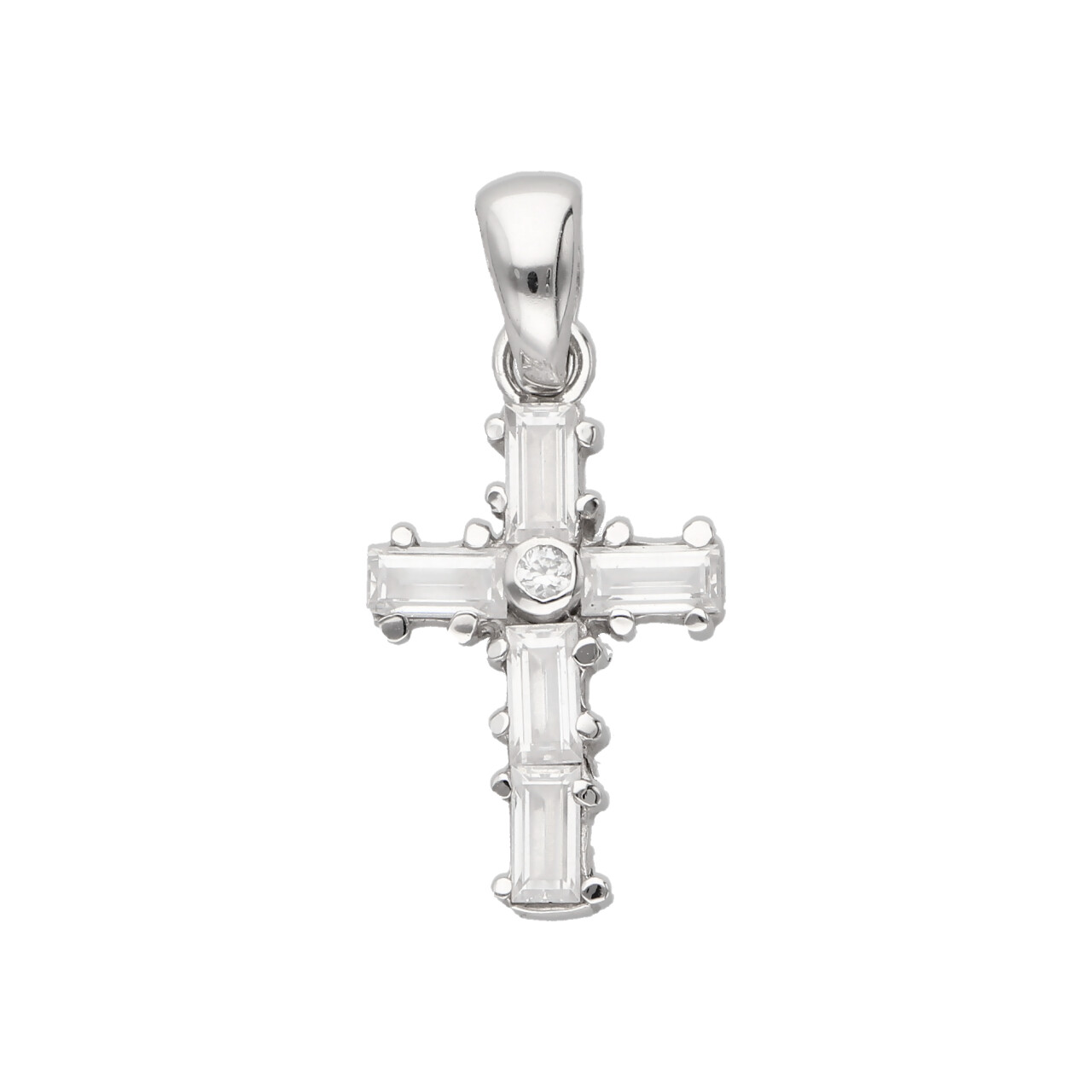 Ciondolo croce oro bianco con zirconi