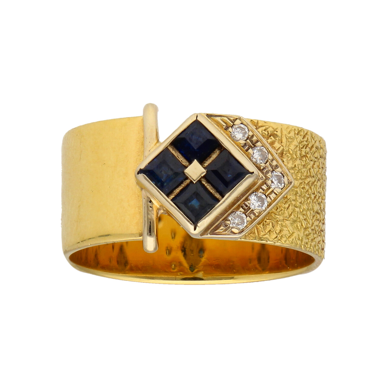 Anello fascia oro giallo con zaffiri e diamantini_1