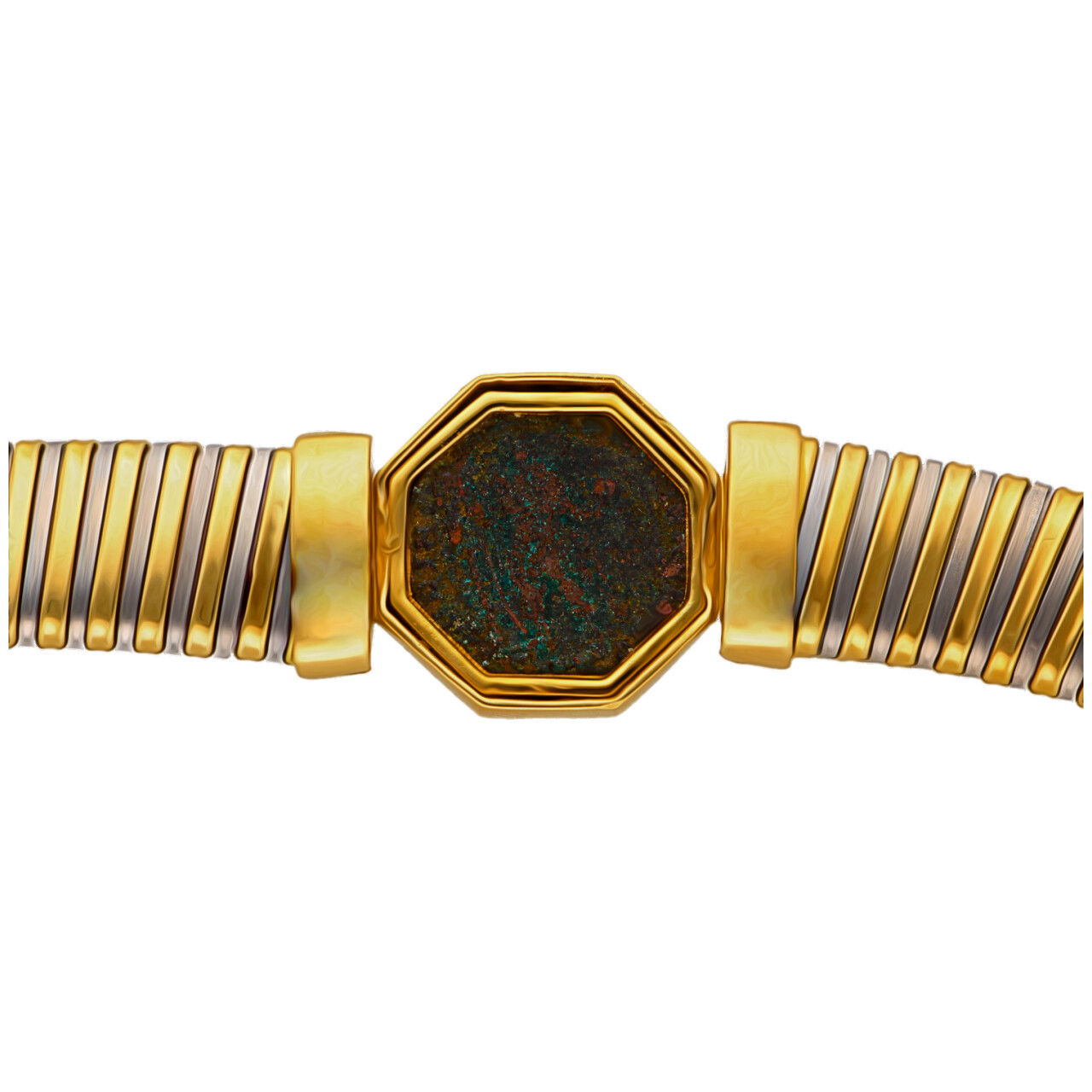 Collier semirigido oro giallo con moneta antica e diamantini_4