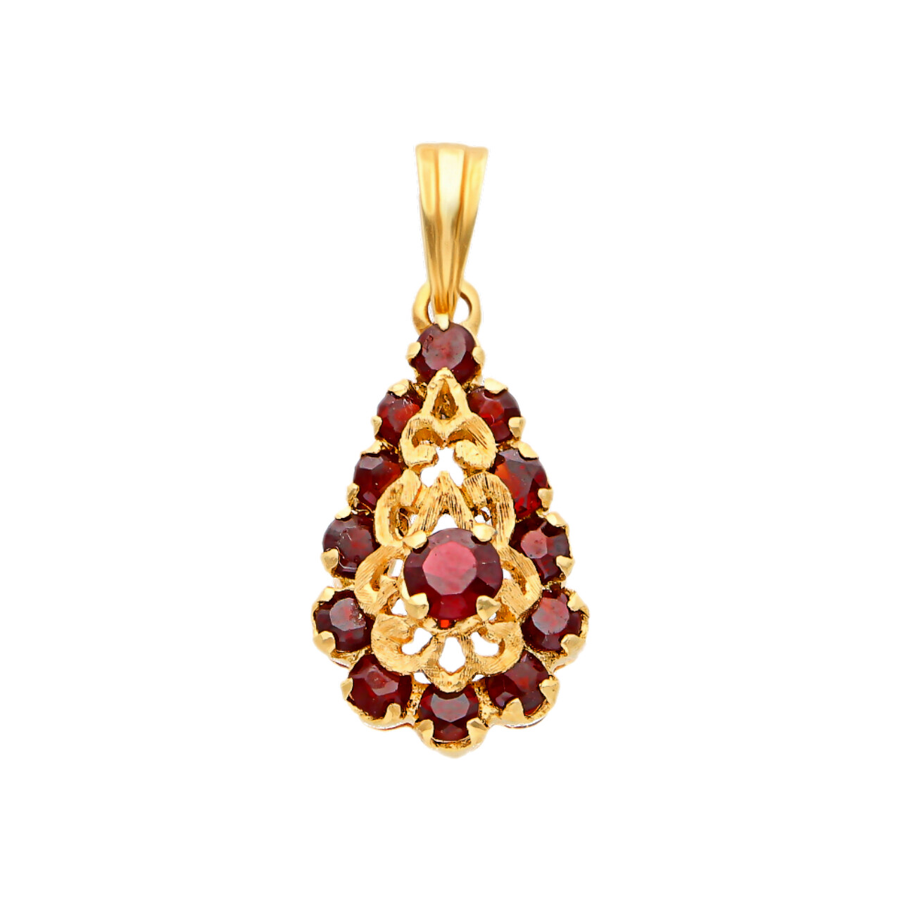 Ciondolo a goccia in oro giallo con granati