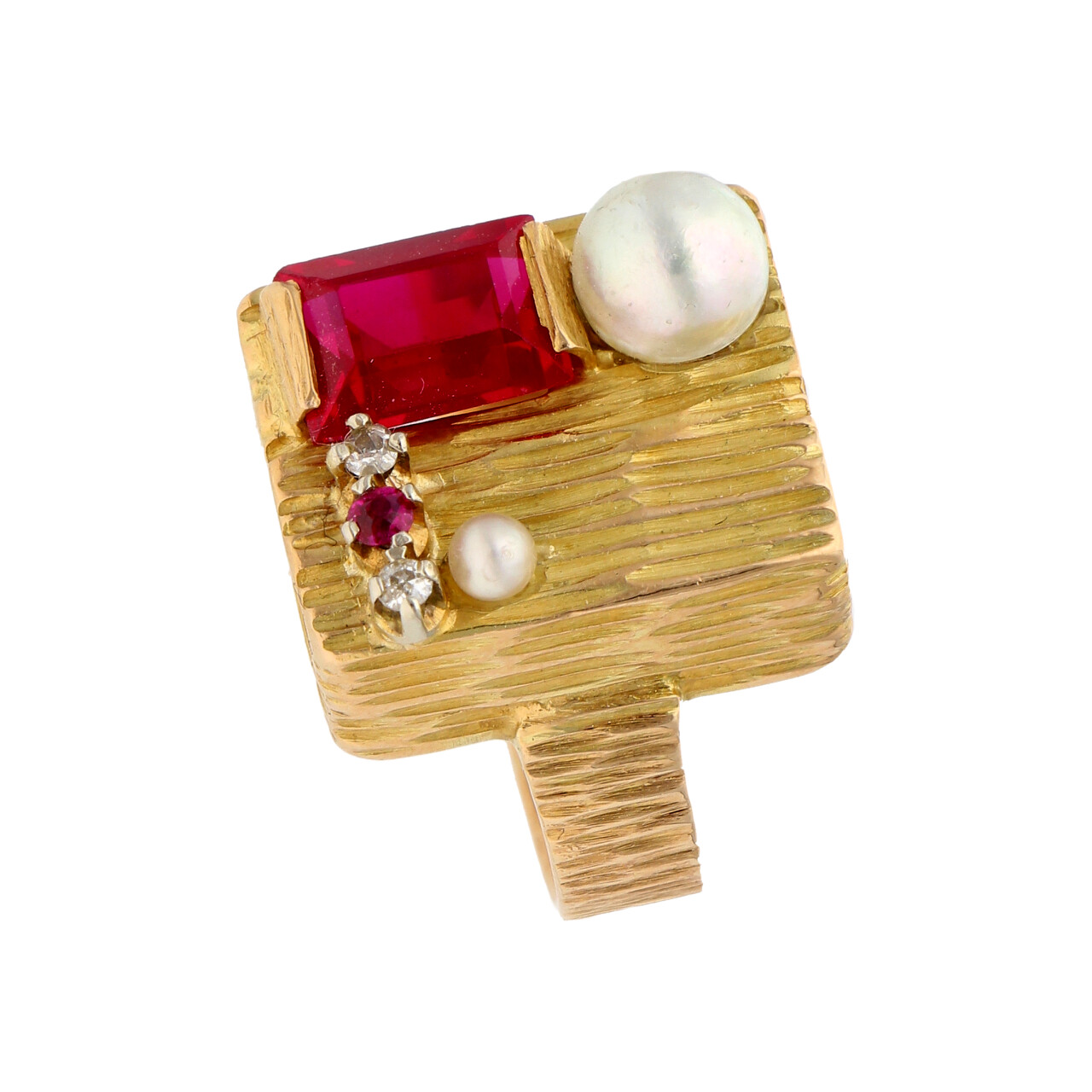 Anello oro giallo 14kt con perle diamanti e rubini_3