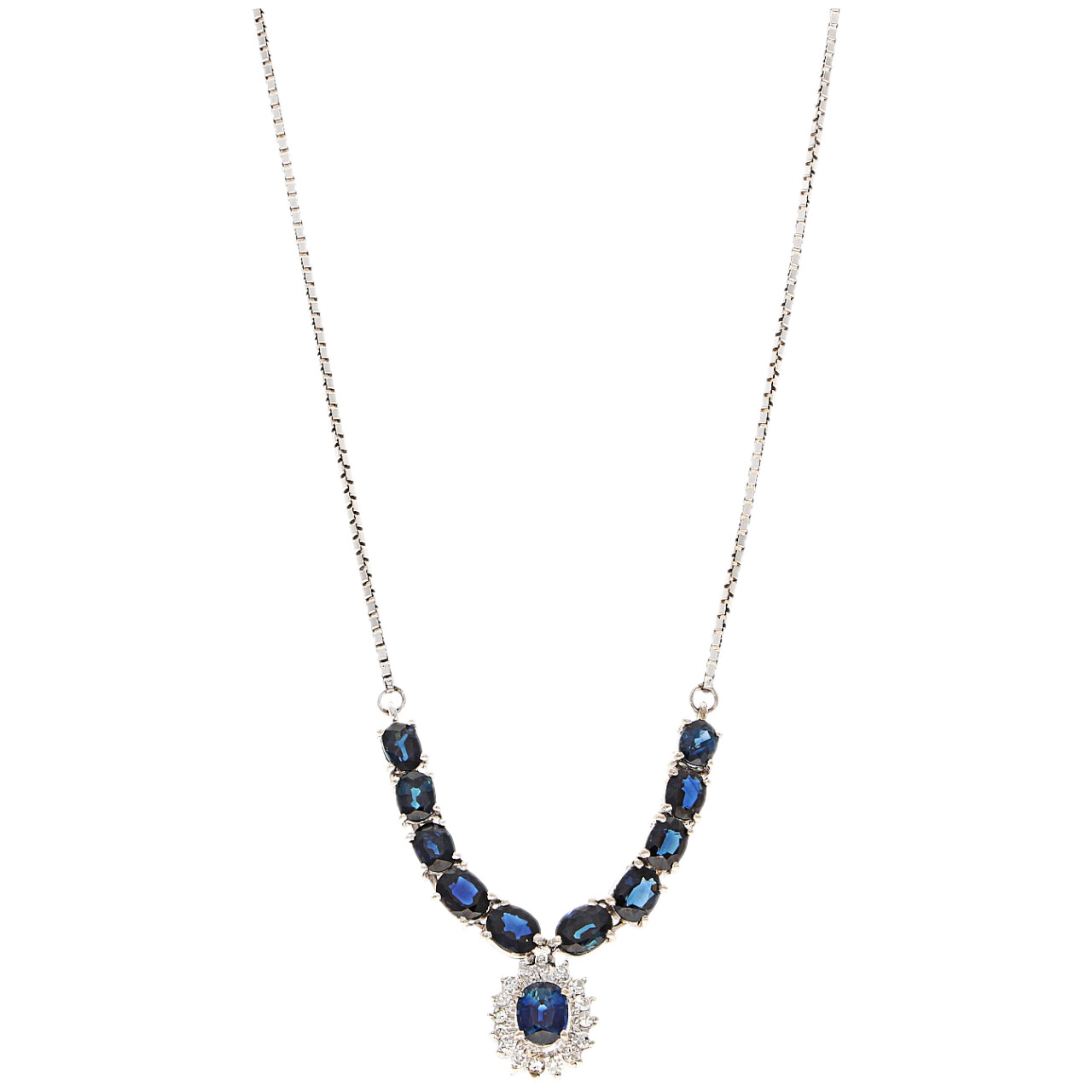 Königliches Collier aus 18 Karat Weißgold mit Saphiren und Diamanten