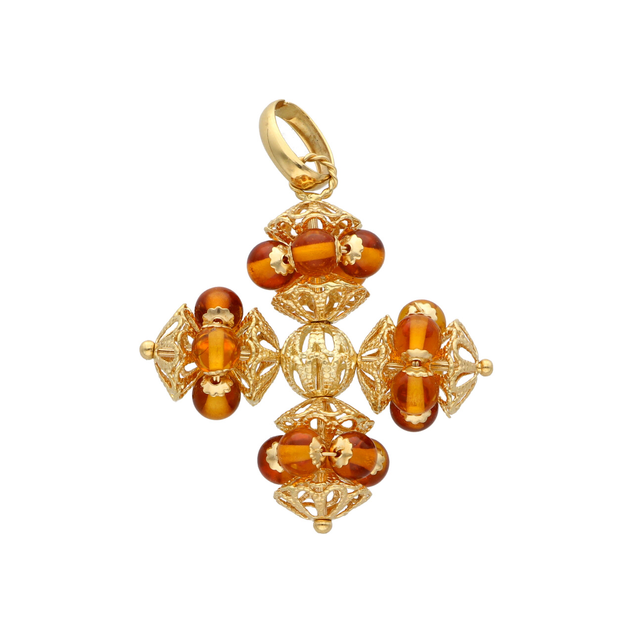 Ciondolo oro giallo artigianale con ambra_3