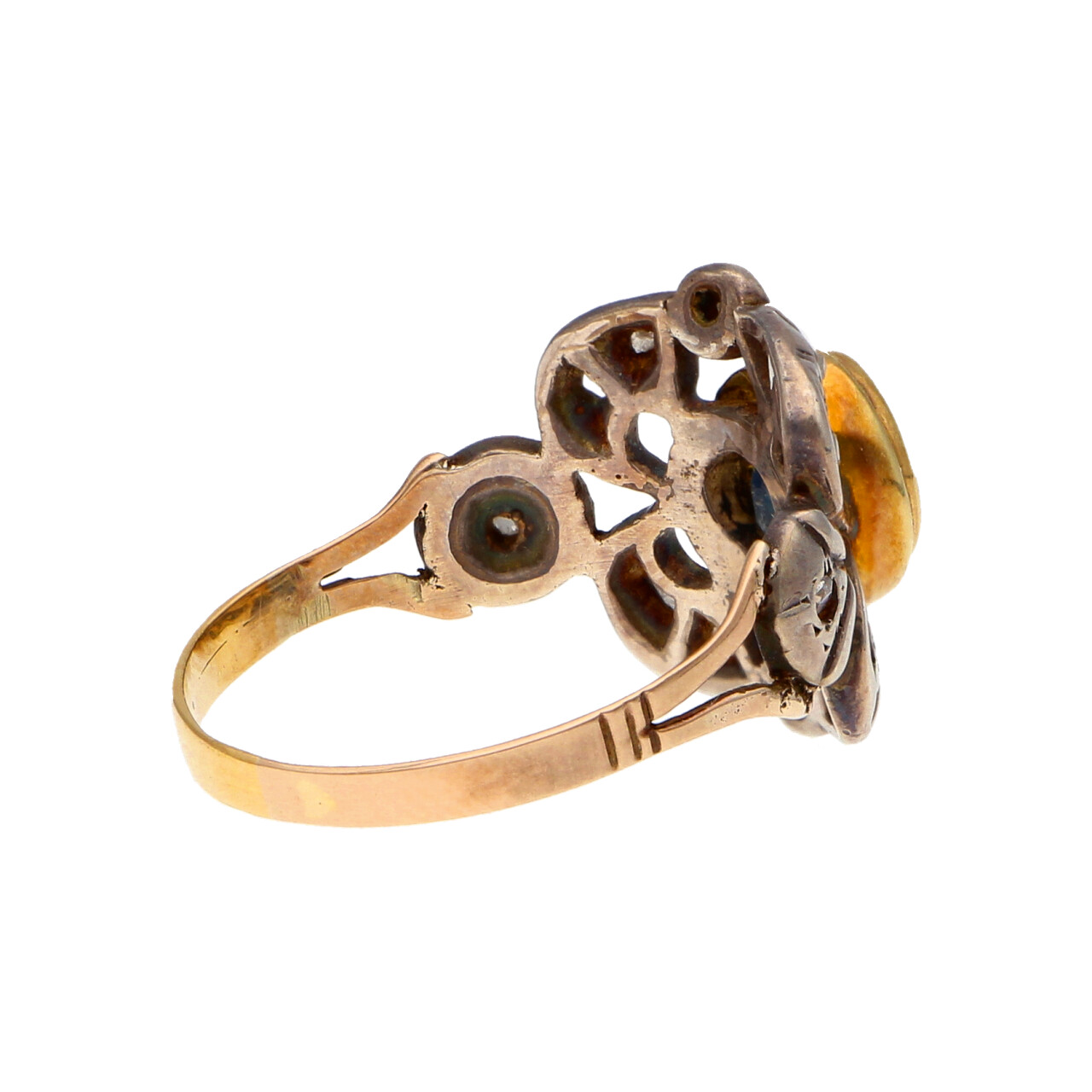 Anello vintage oro giallo e argento con zaffiro centrale_3