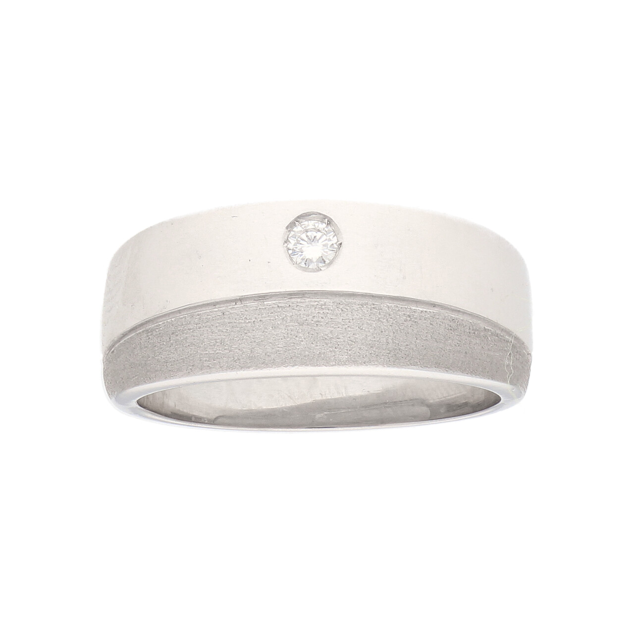 Anello oro bianco con diamante e finitura satinata_1