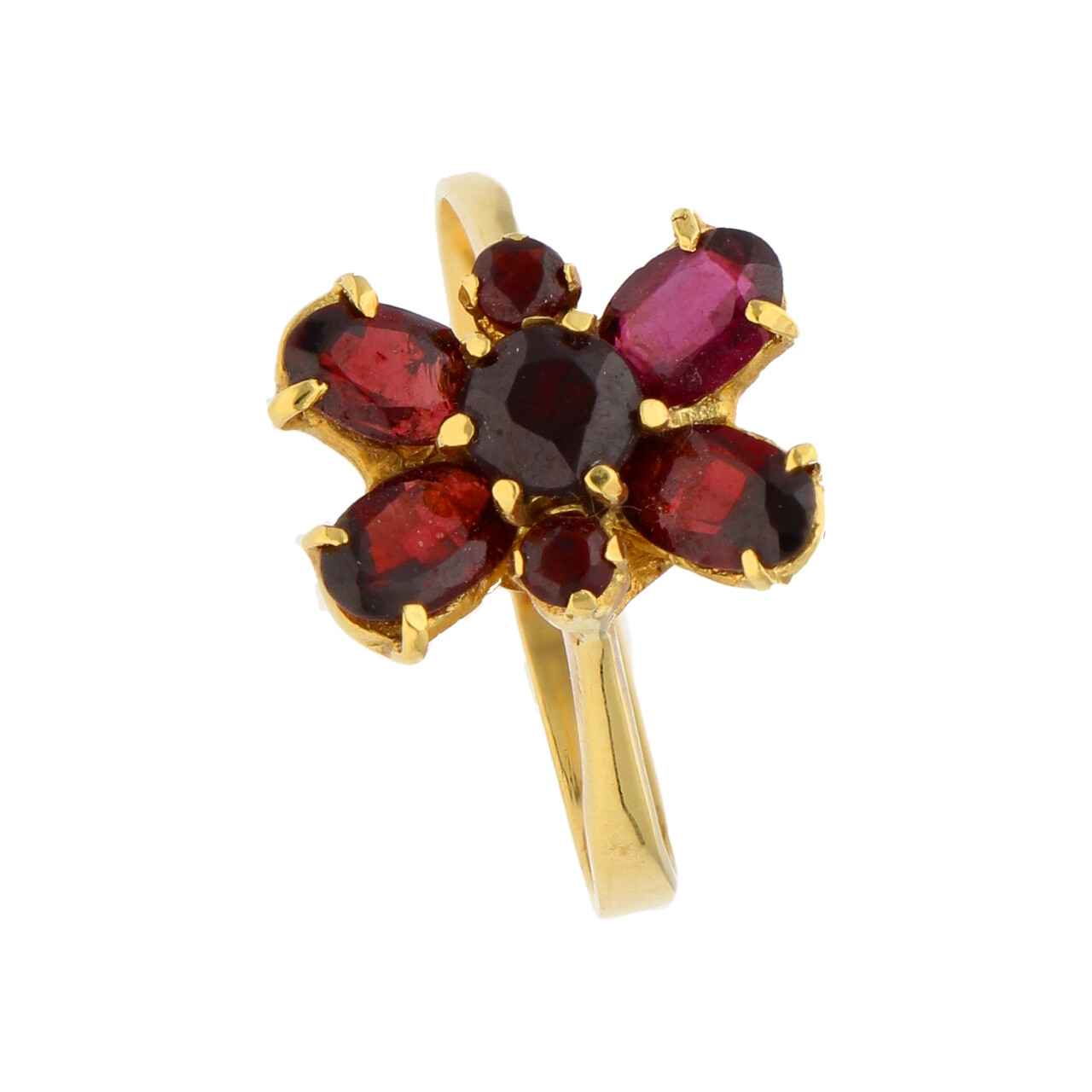 Anello oro giallo con fiore di granati_2