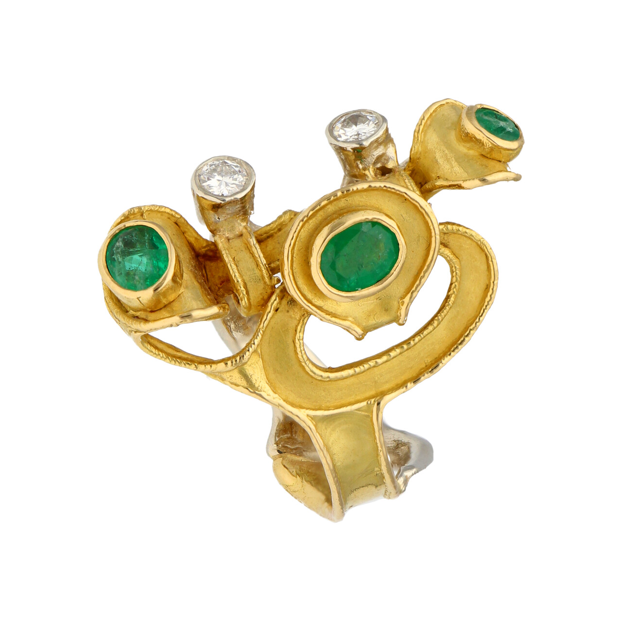 Anello artigianale due ori con diamanti e smeraldi_2