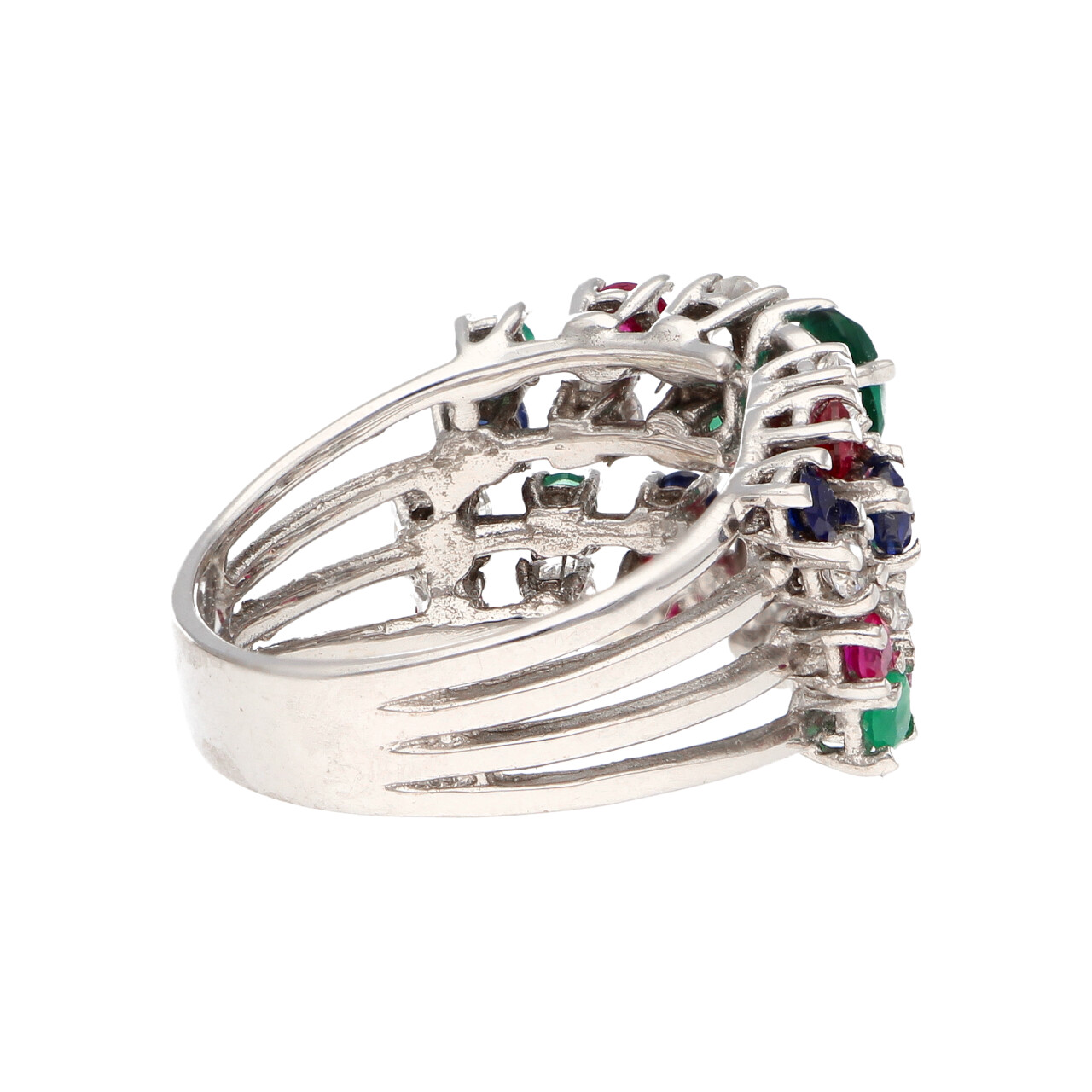 Anello vintage in oro bianco con zirconi e pietre colorate_4