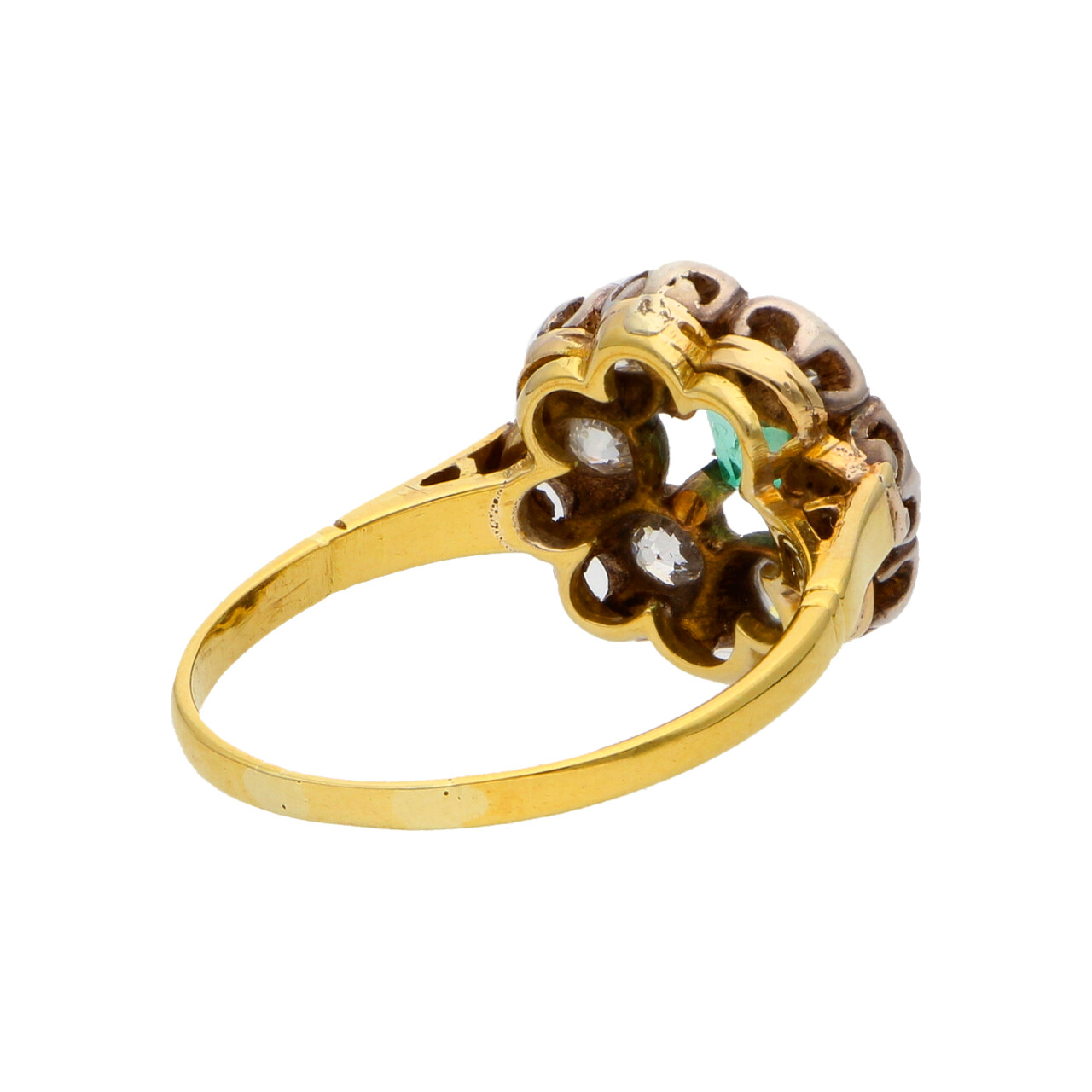 Anello antico due ori con diamanti e smeraldo centrale_3