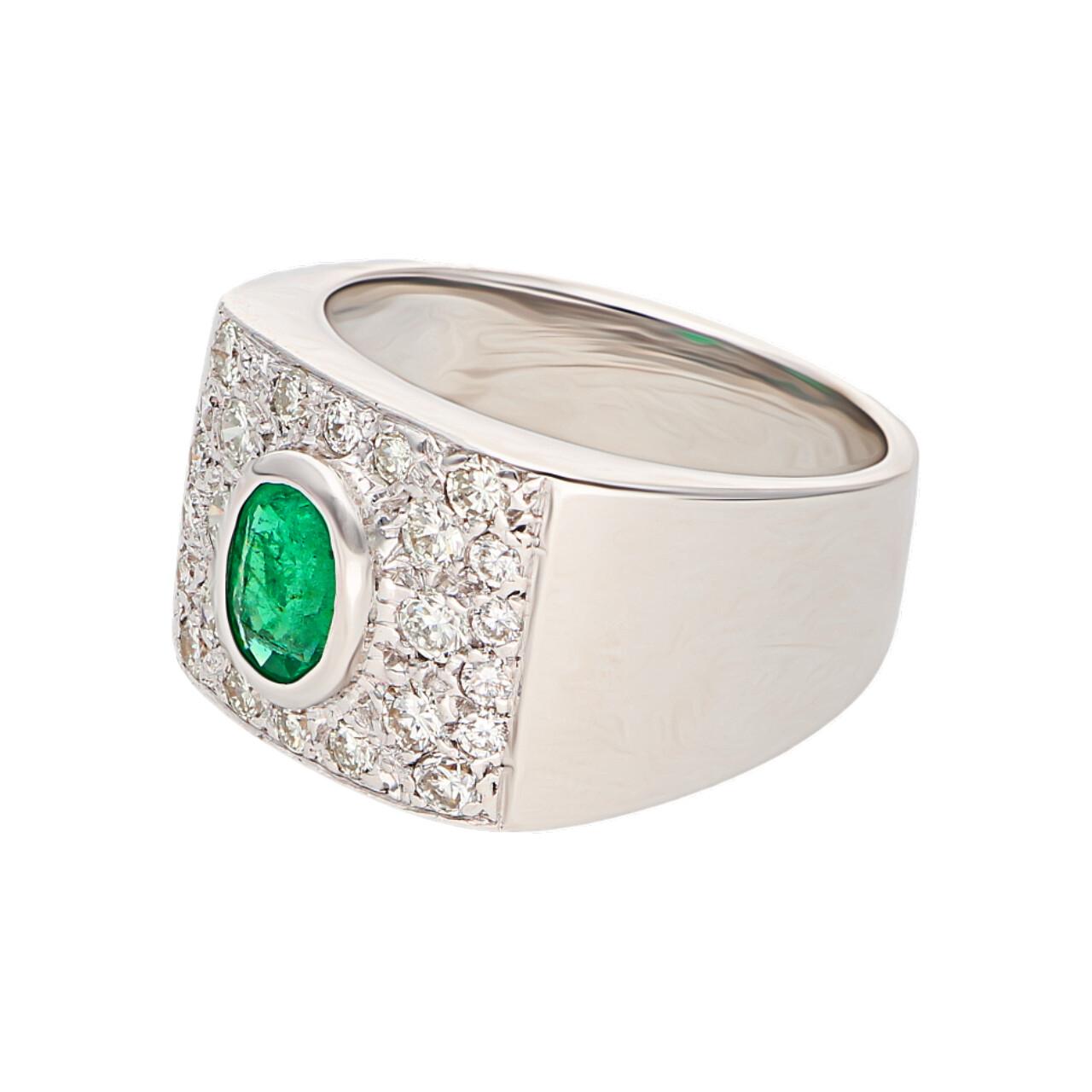 Anello oro bianco con pavè di diamanti e smerlado_2