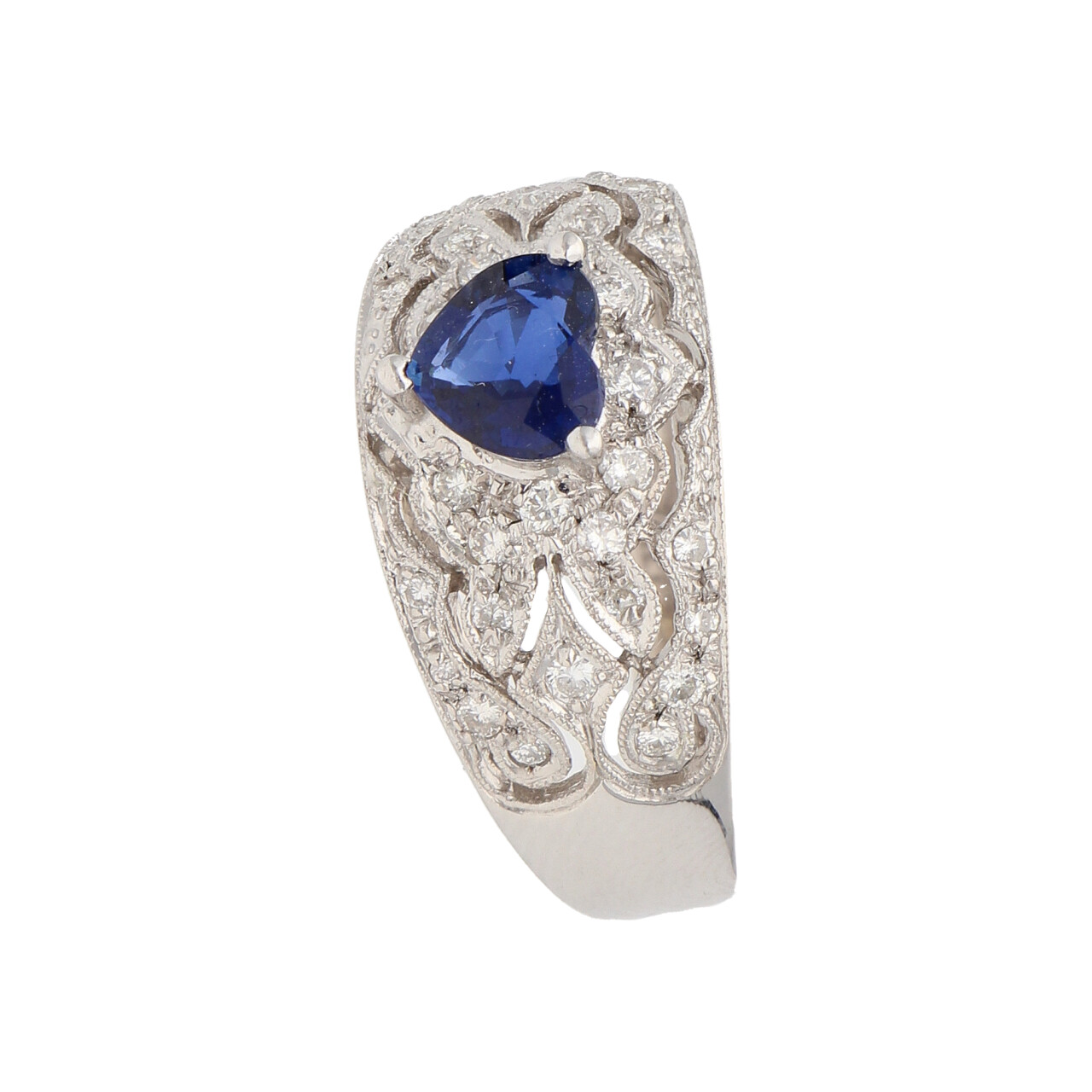 Anello oro bianco con zaffiro a cuore e diamanti_2