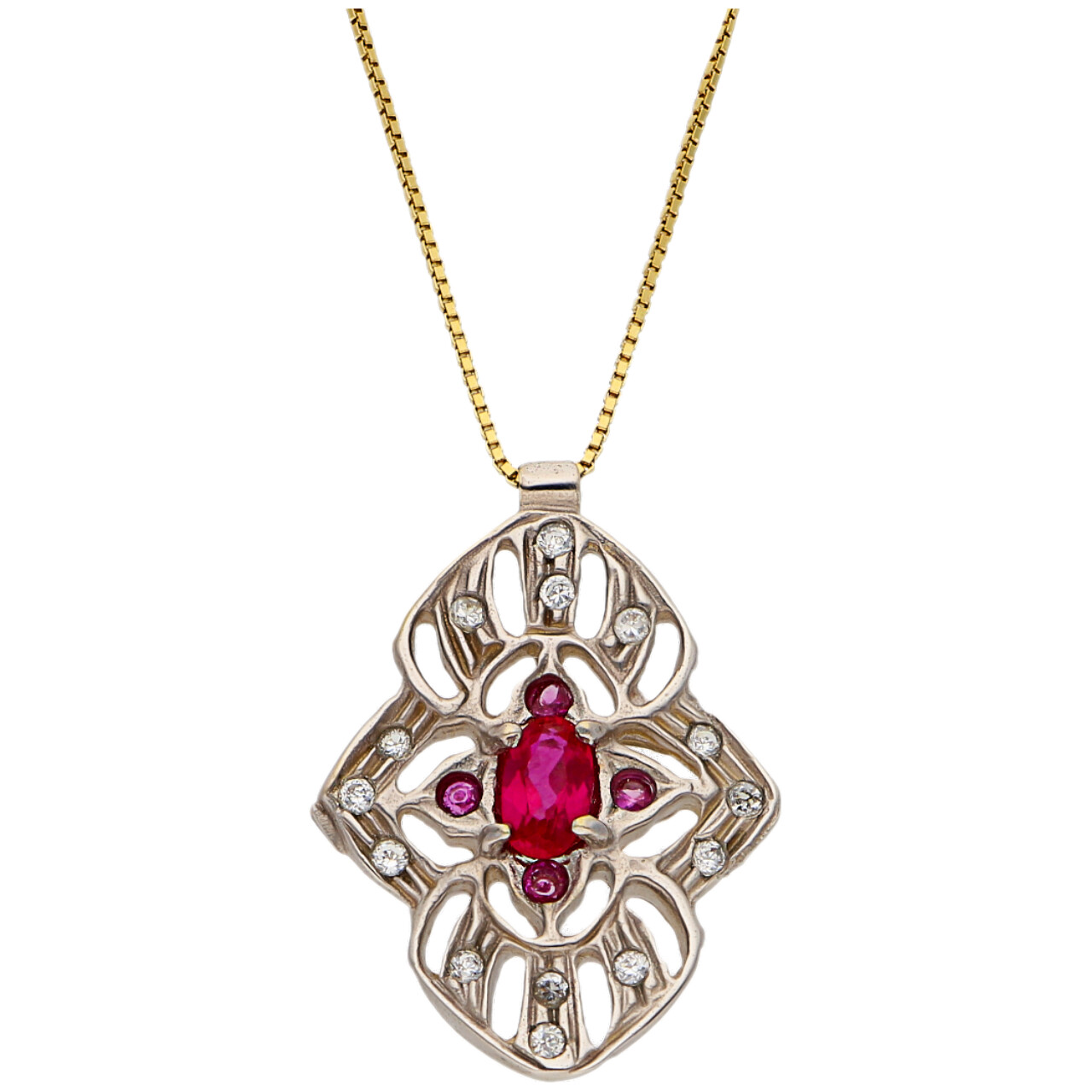 Collana vintage due ori con rubini e zirconi_2