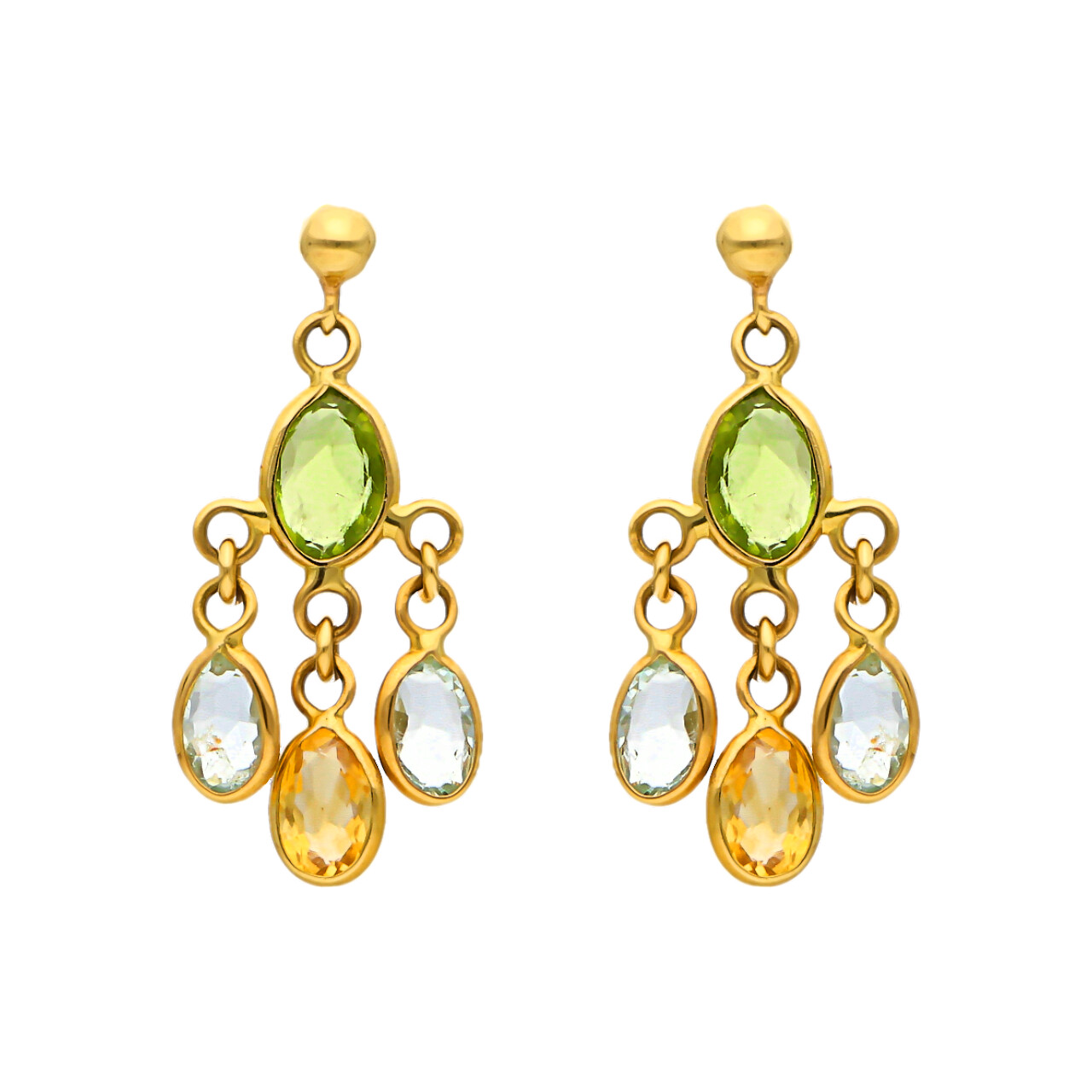 Gelbgoldene Hängende Ohrringe mit Buntfarbigen Quarzen