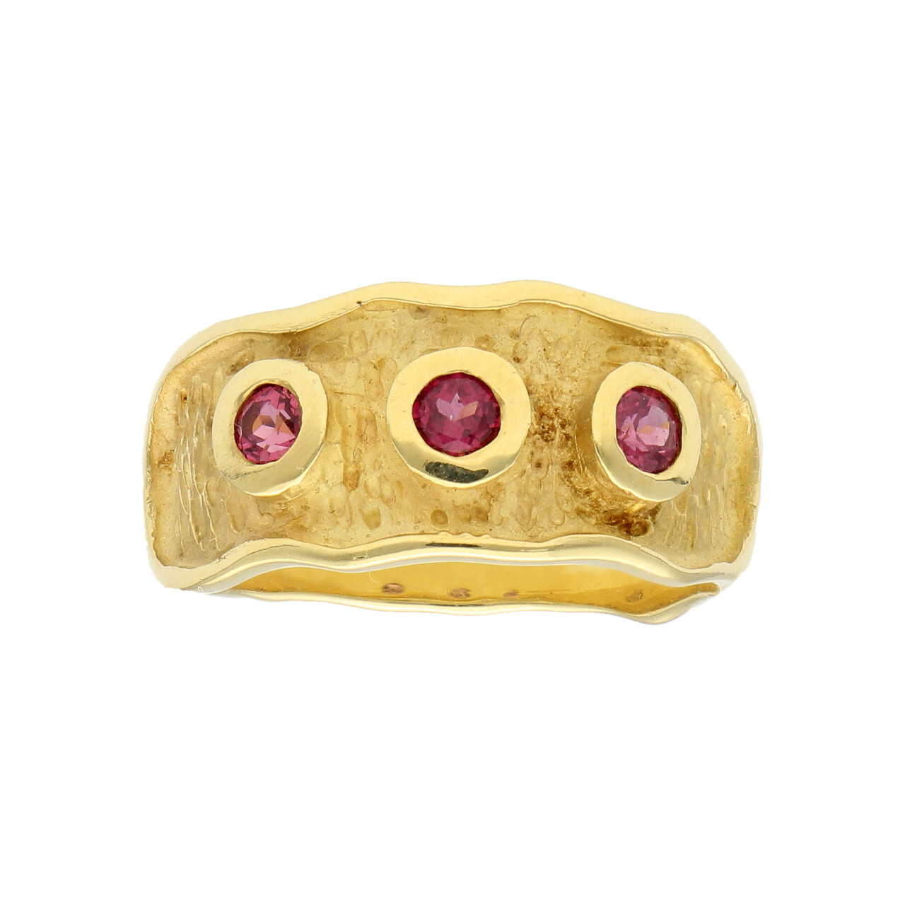 Anello lavorato oro giallo con tre rubini_1