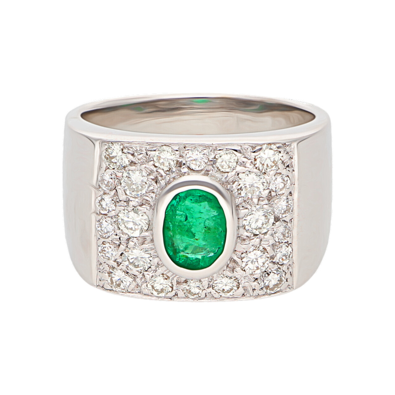 Anello oro bianco con pavè di diamanti e smerlado_1