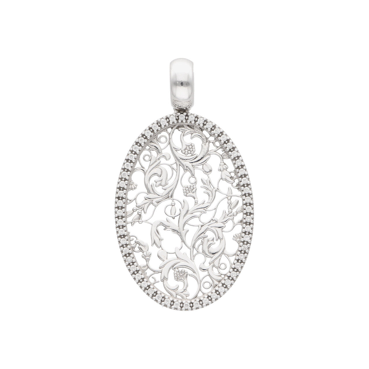 Ciondolo floreale oro bianco con zirconi_1