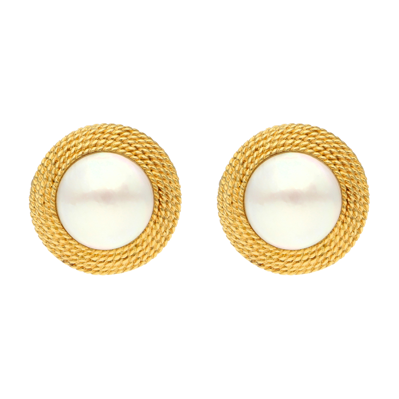 Ohrclips aus 18 Karat Gelbgold mit Cabochon-Perlen