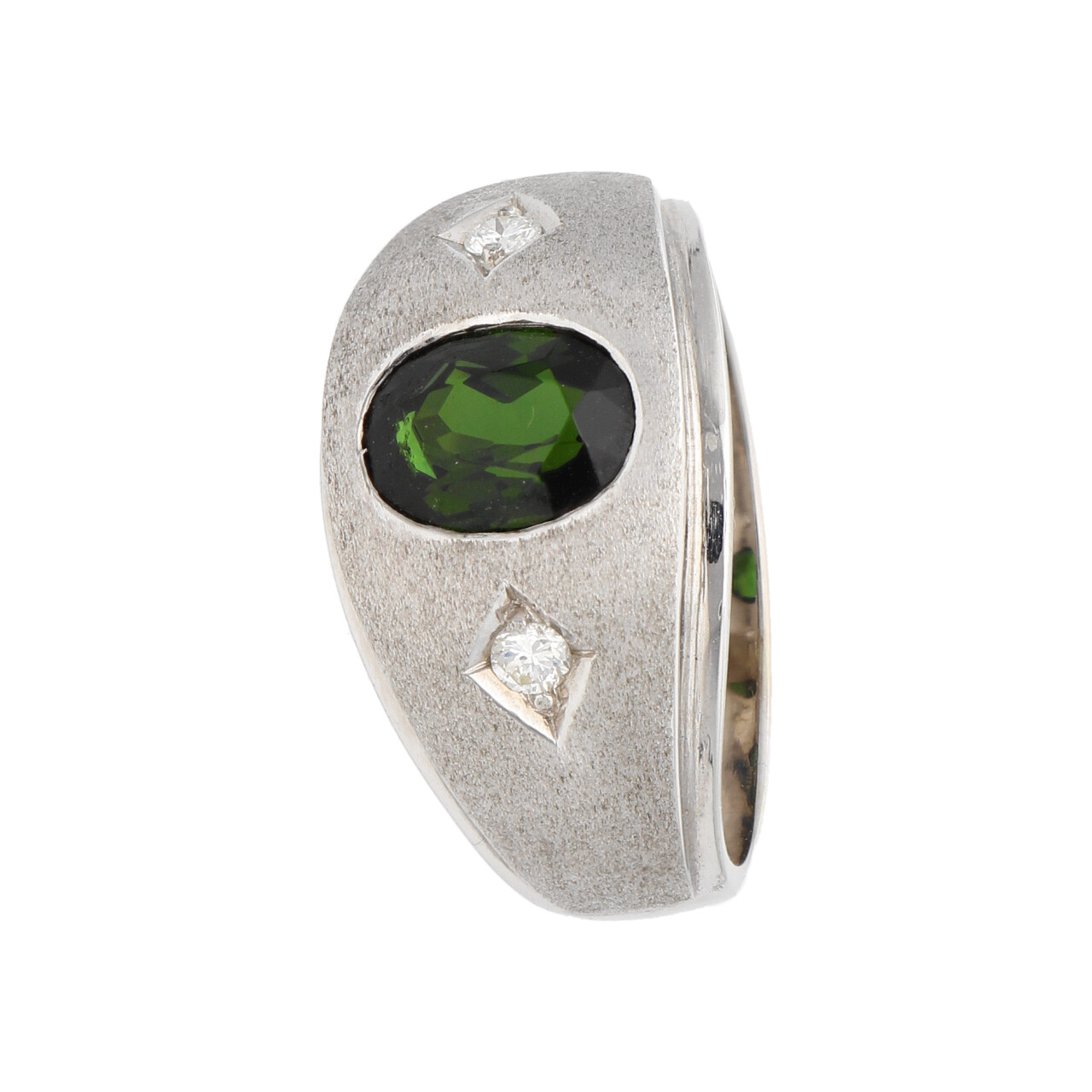 Anello oro bianco con quarzo verde e diamanti_2