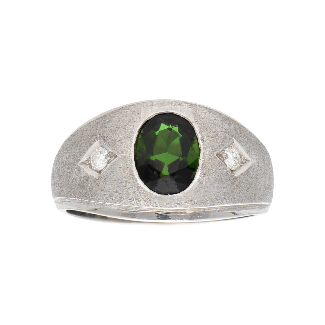 Anello oro bianco con quarzo verde e diamanti