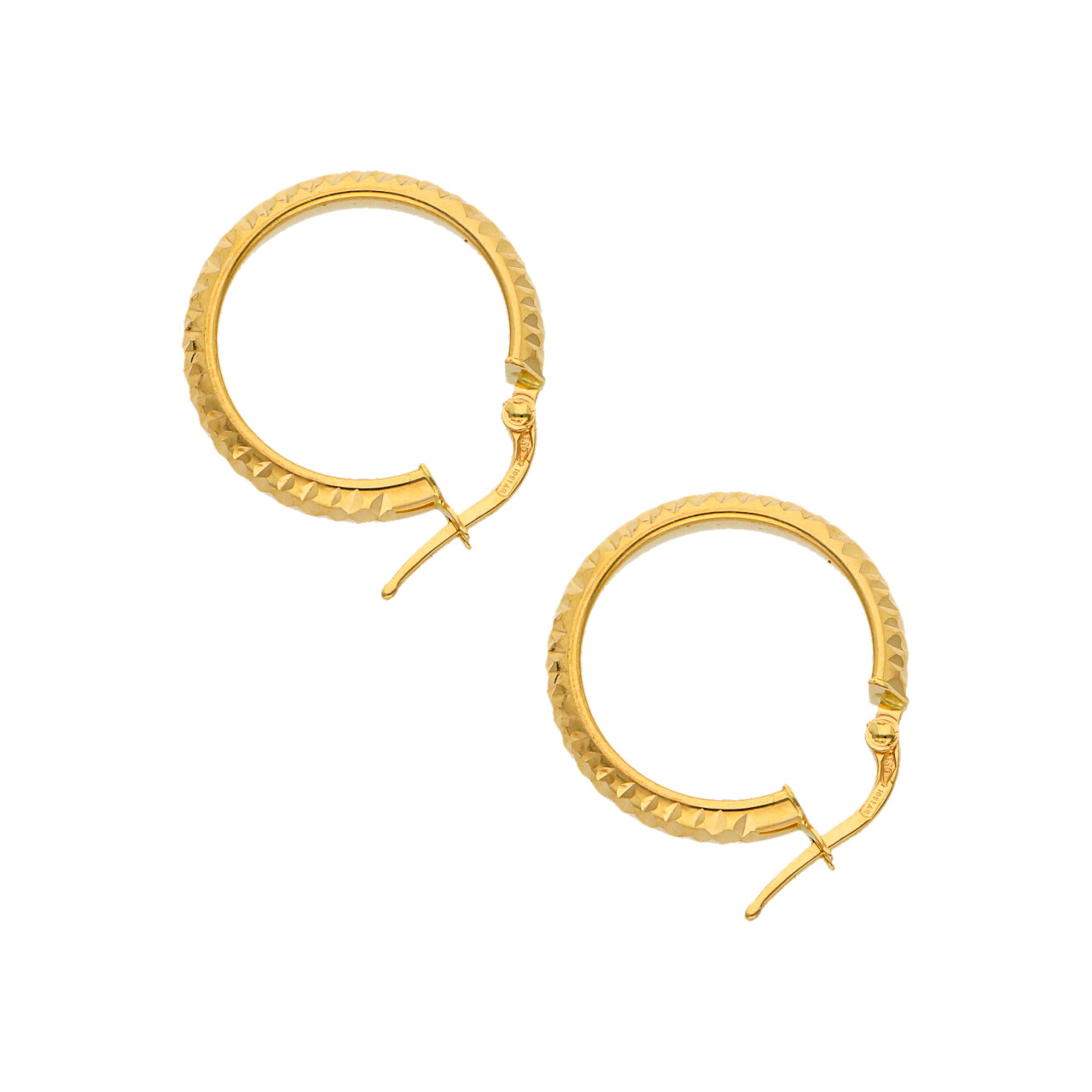 Orecchini cerchio oro giallo con lavorazione diamantata_3