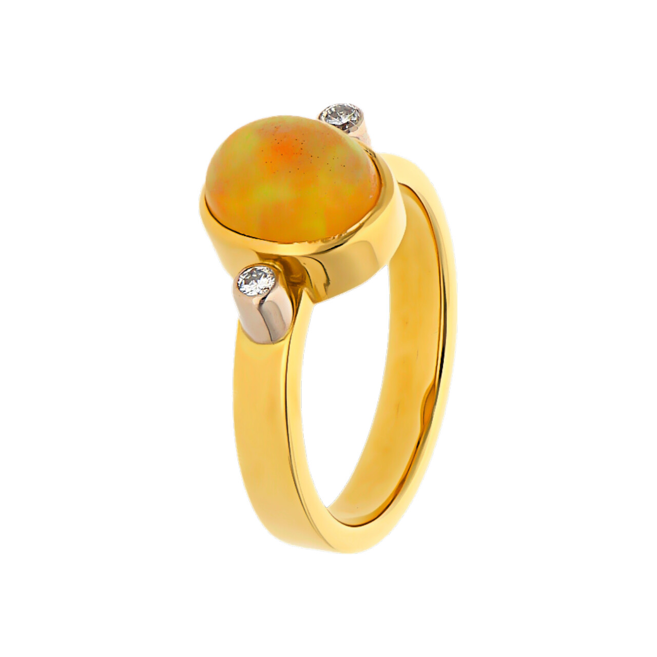 Anello due ori artigianale con opale e diamanti_2