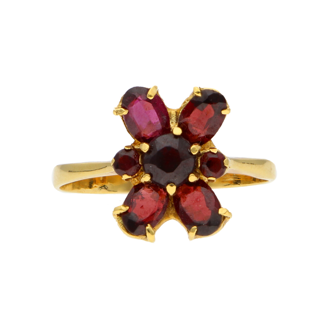 Anello oro giallo con fiore di granati_1