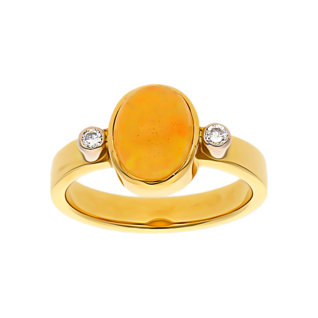 Handgefertigter Zwei-Gold-Ring mit Opal und Diamanten