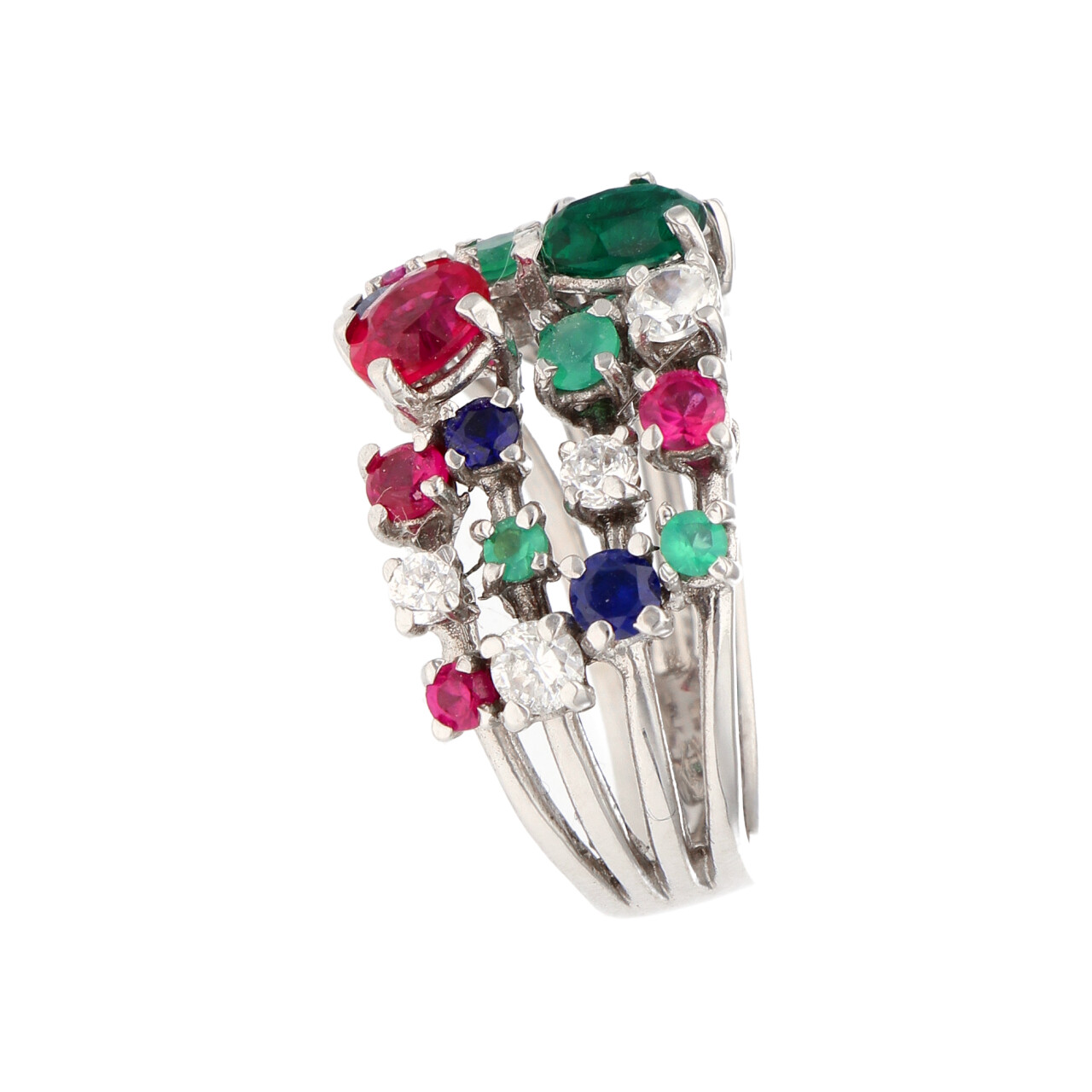 Anello vintage in oro bianco con zirconi e pietre colorate_3