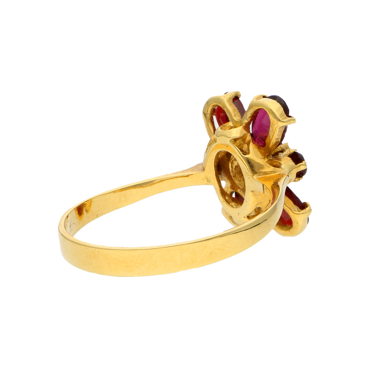 Anello oro giallo con fiore di granati_3