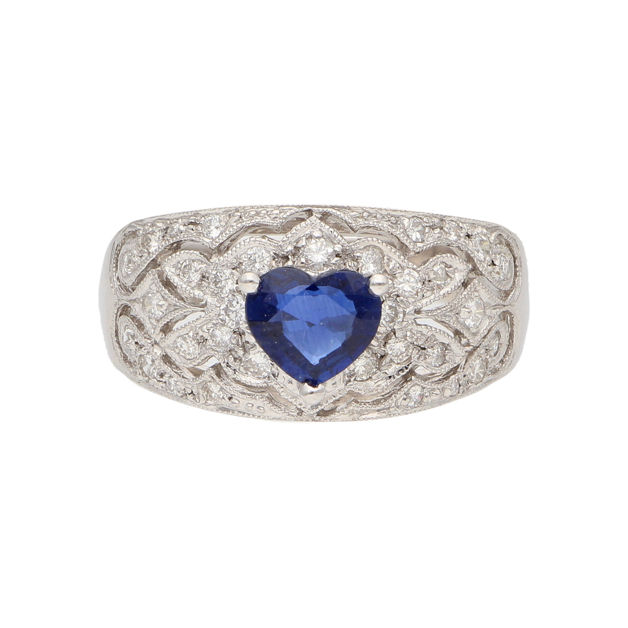 Anello oro bianco con zaffiro a cuore e diamanti_1