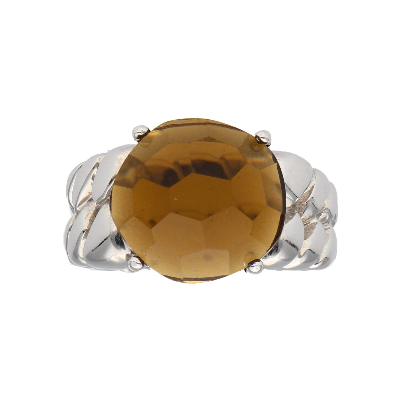 Anello oro bianco 14kt con quarzo morione